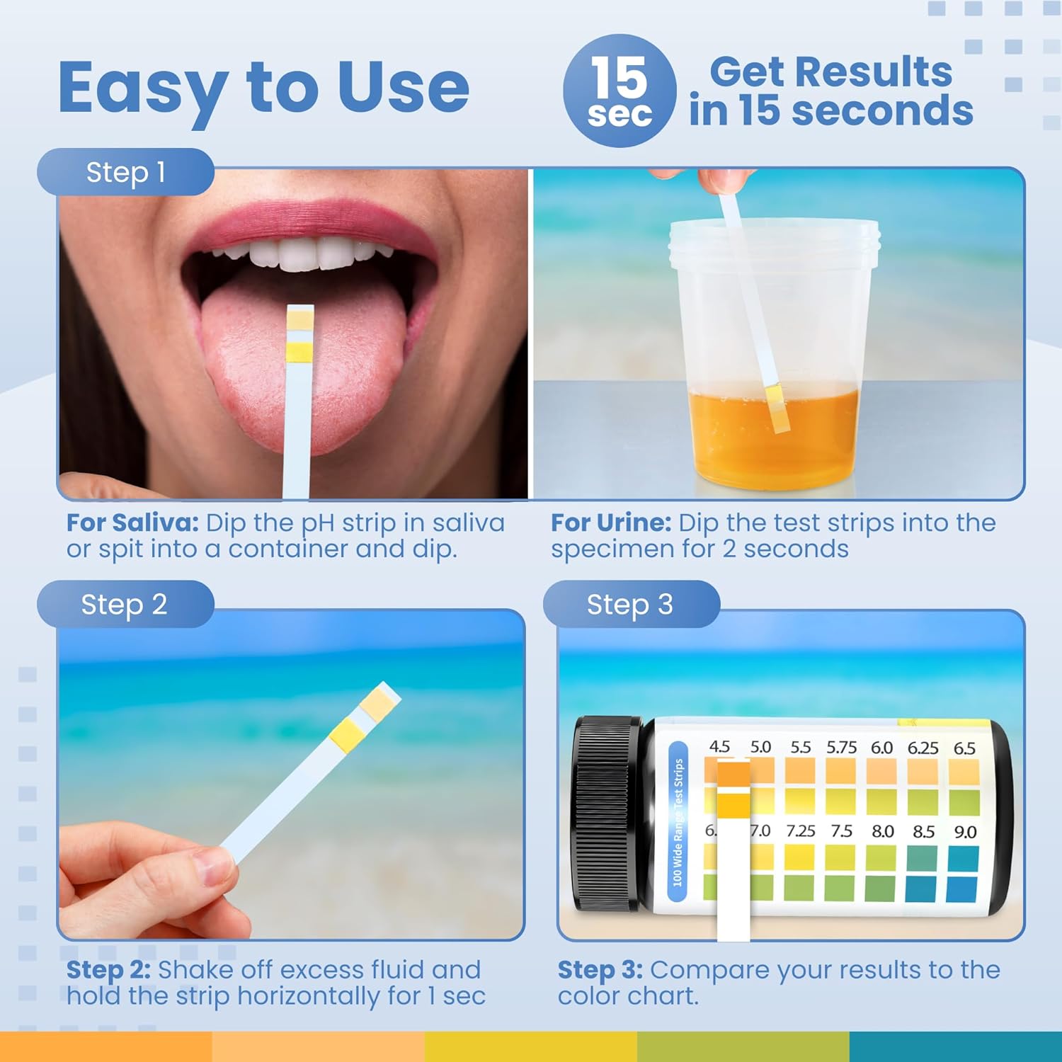 pH Test Strips for Urine & Saliva – 100 Easy-to-Use Strips for Fast, Accurate pH Testing at Home, Get Clear Acid-Alkaline Balance Results in Seconds, Perfect for Tracking Your Body's pH, 4.5-9.0 Range - Image 5