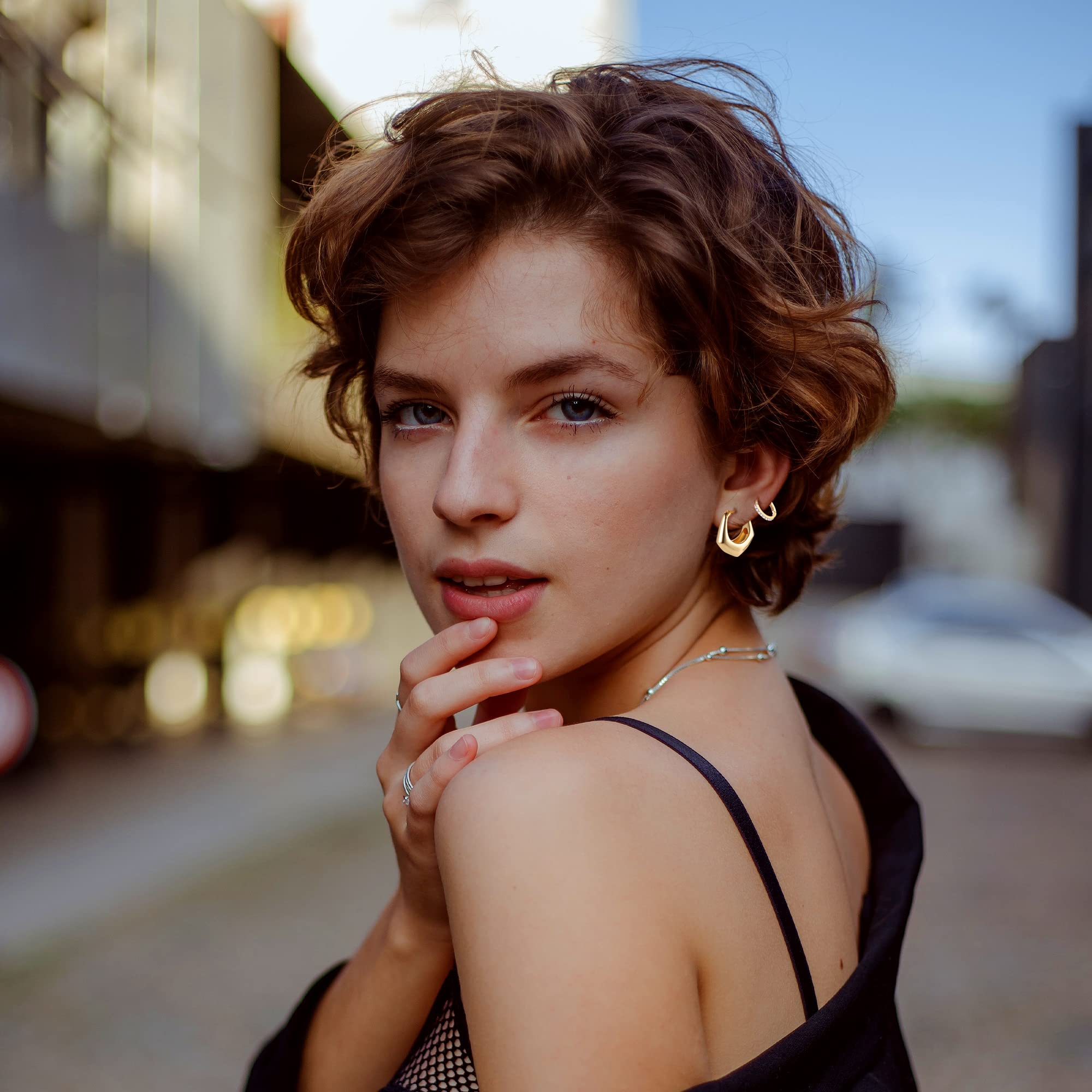Dochais 8 Paia Orecchini a Cerchio Oro, Ipoallergenico, Chunky Gold Hoop Earrings, Intrecciati, Donna, Dorati