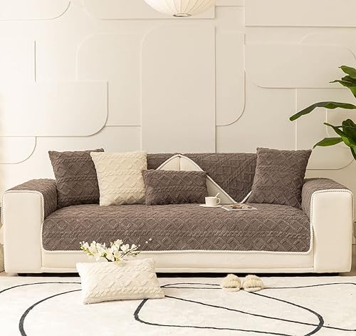 Miniatura 2 de vctops Funda de sofá de felpa jacquard geométrica, funda antideslizante neutra, suave y cálida para perros, niños y mascotas, protector de muebles