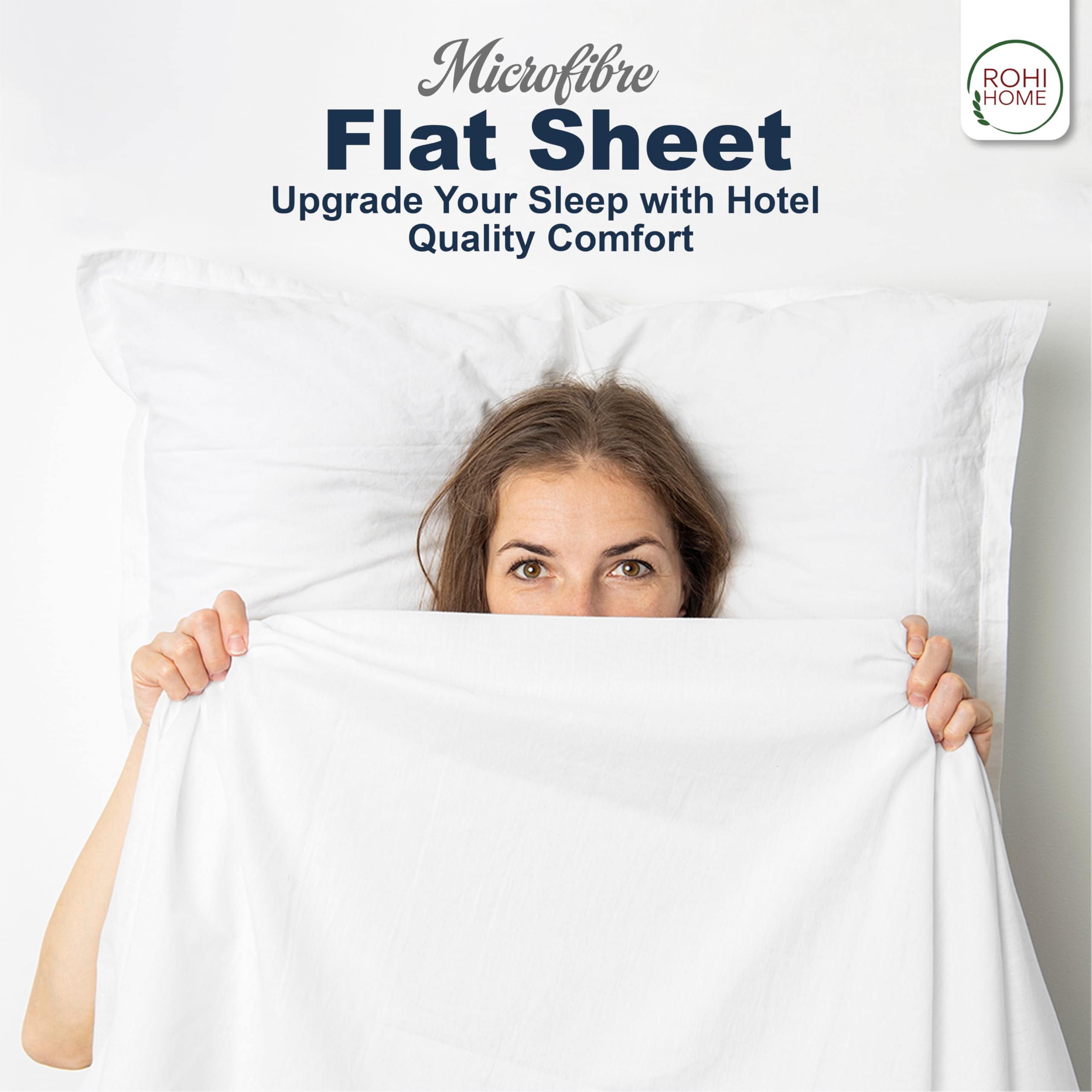 Rohi Microfibre Double Flat Sheet White, Comfy Soft & Breathable Flat Bed Sheet - Image 2