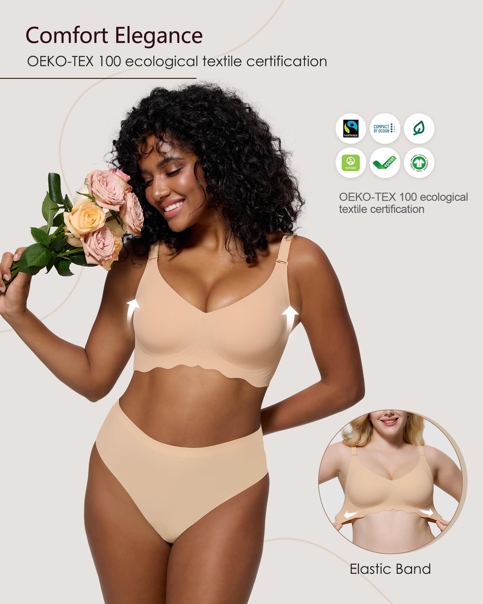 HORISUN Reggiseni senza cuciture, senza ferretto, da donna, ondulato, scollo a V, supporto morbido, copertura completa, comodo