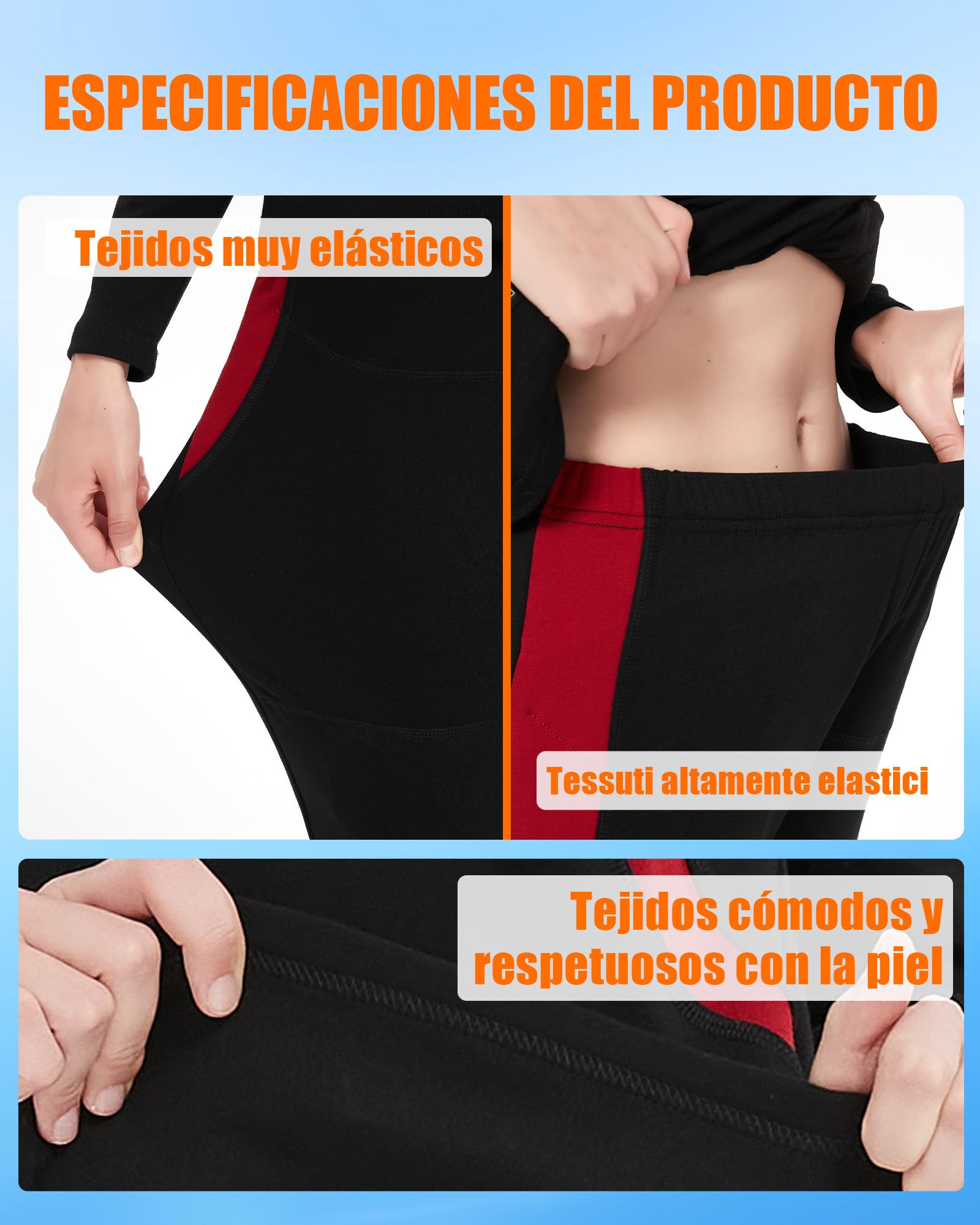 Biancheria intima riscaldabile da donna e da uomo, set di biancheria intima termica elastica con elementi riscaldanti migliorati e batteria 7,4 V 10000 mAh, 3 livelli di calore per l'inverno e la casa