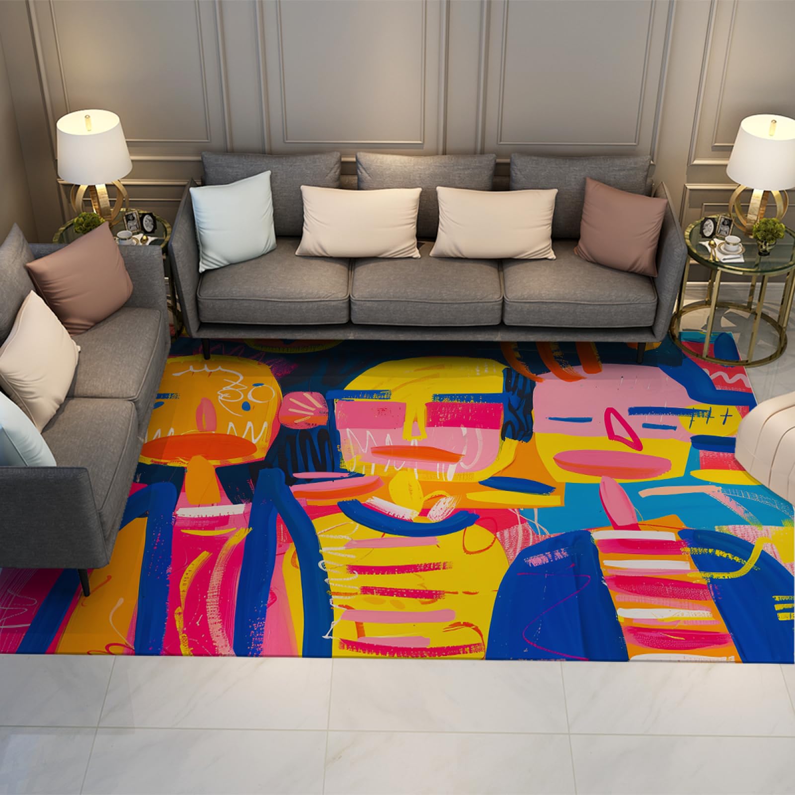 Tapis personnages dessinés main aquarelle tapis d'éveil enfant