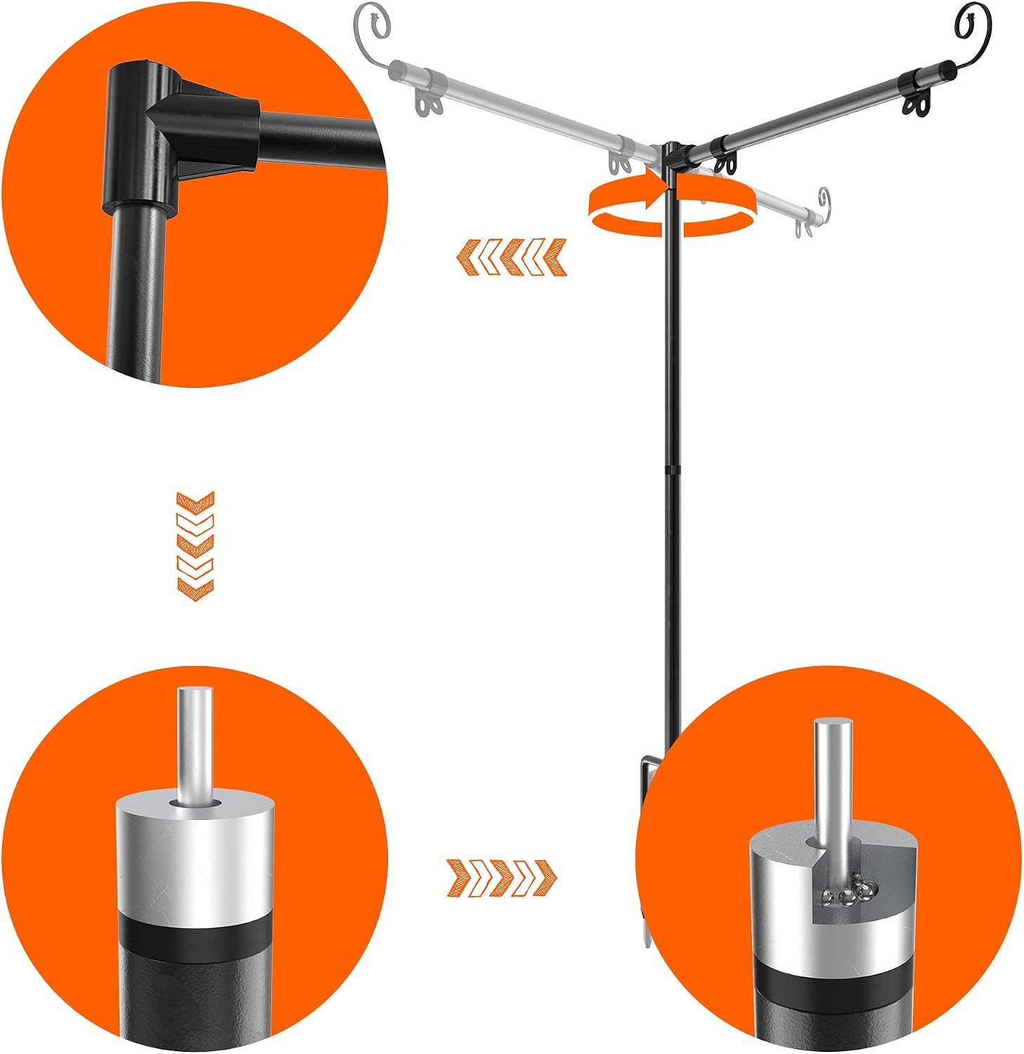 Garden Flag Holder Stand-Top 360° Rotating Flags Without Tangles,with One Tiger Clip and Two Securing Clip,fit Outdoor Décor Autumn Party Day (Without Flag)