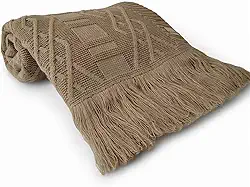 Manta de Tricô com Franjas Padrão Geométrico 150x90cm para Sofá Poltrona Sala Decoração (Bege Aramis)