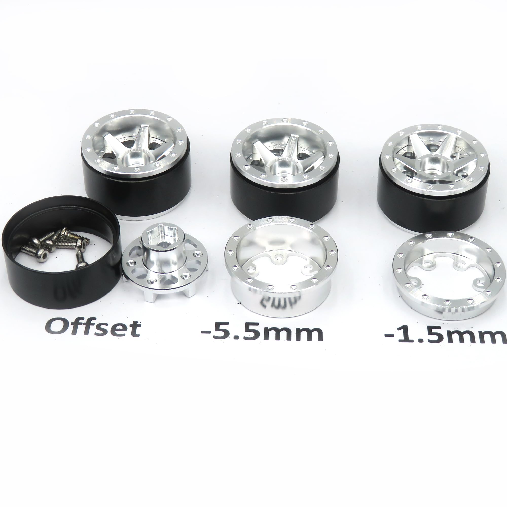 HOBBYSOUL Pneus De 64 X 25 Mm De Haut 1.0 Et Roues En Métal 1.0 Beadlock Jantes Décalées Réglables Pour RC Mud Crawler Trail 1/18 TRX4M 1/24 SCX24 FMS24 FCX24