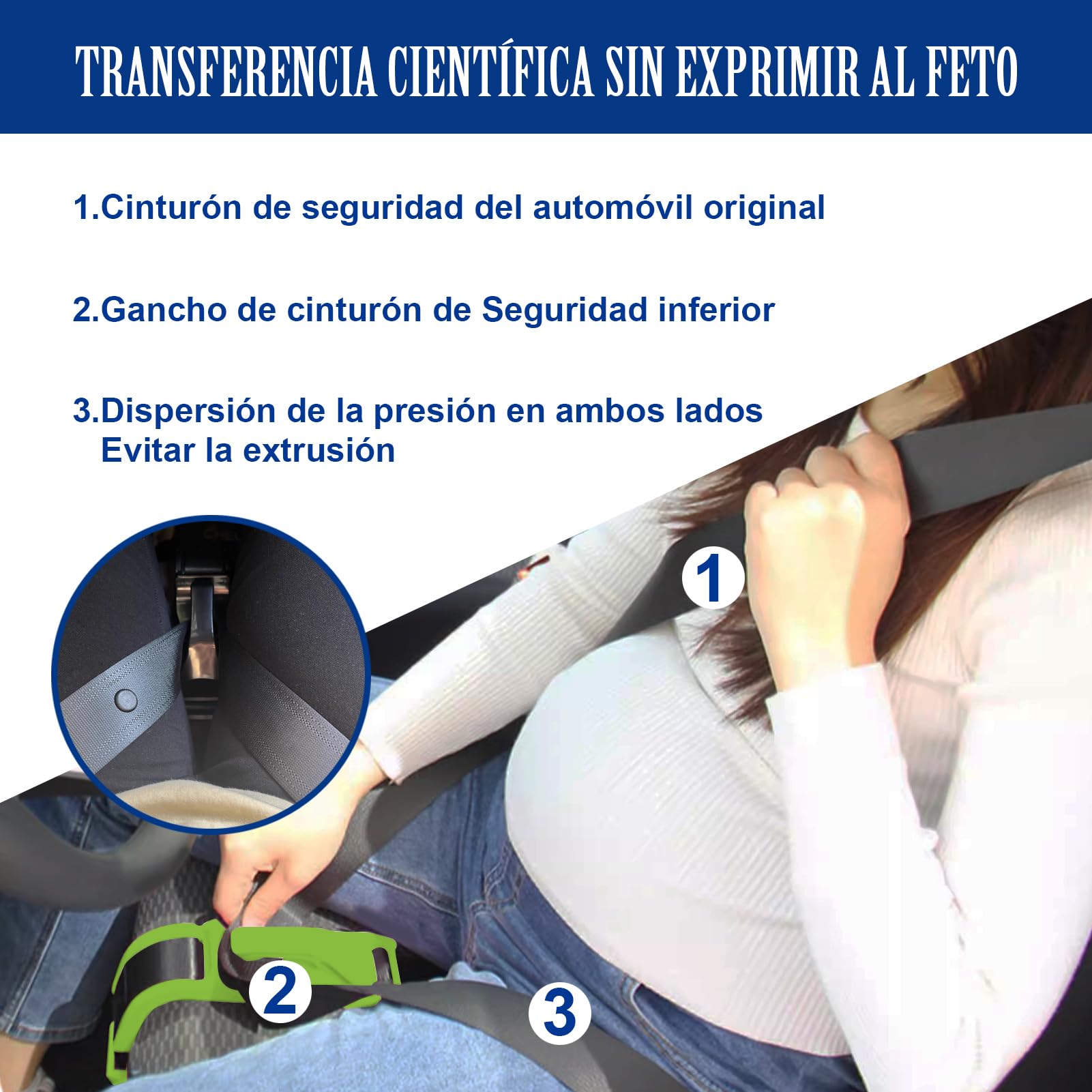 Cinturon de coche embarazada, cinturon seguridad embarazada ajustable, extensor cinturon seguridad coche, protege a Bebé y a Mamá (verde)