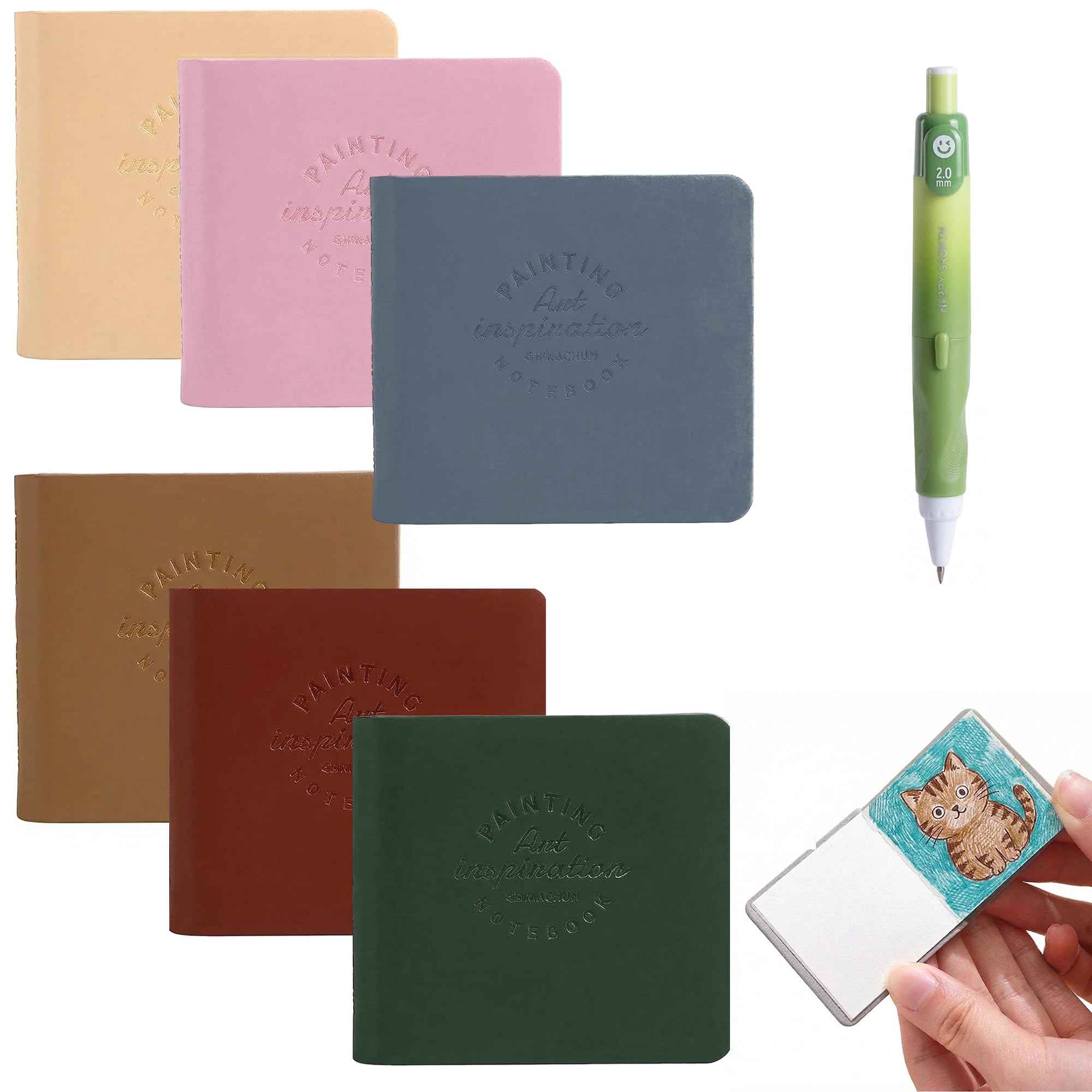 Tiny Sketch Books, Mini Pocket Sketchbook with Pen, 6 Pcs, 6 Colors