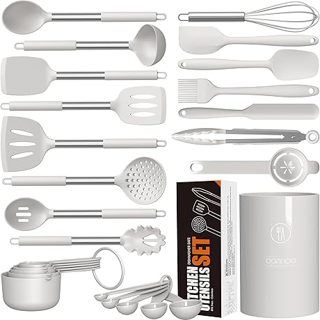 Premium White Silicone Kitchen Utensils Set for Effortless Cooking