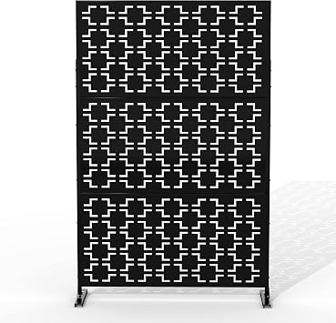 Elevens Metal Privacy Screen Outdoor Patio Screen Panels Freestanding Decorative Screen Set with Stand for Deck Patio Balcony Garden Outdoor&Indoor, Black-quadra