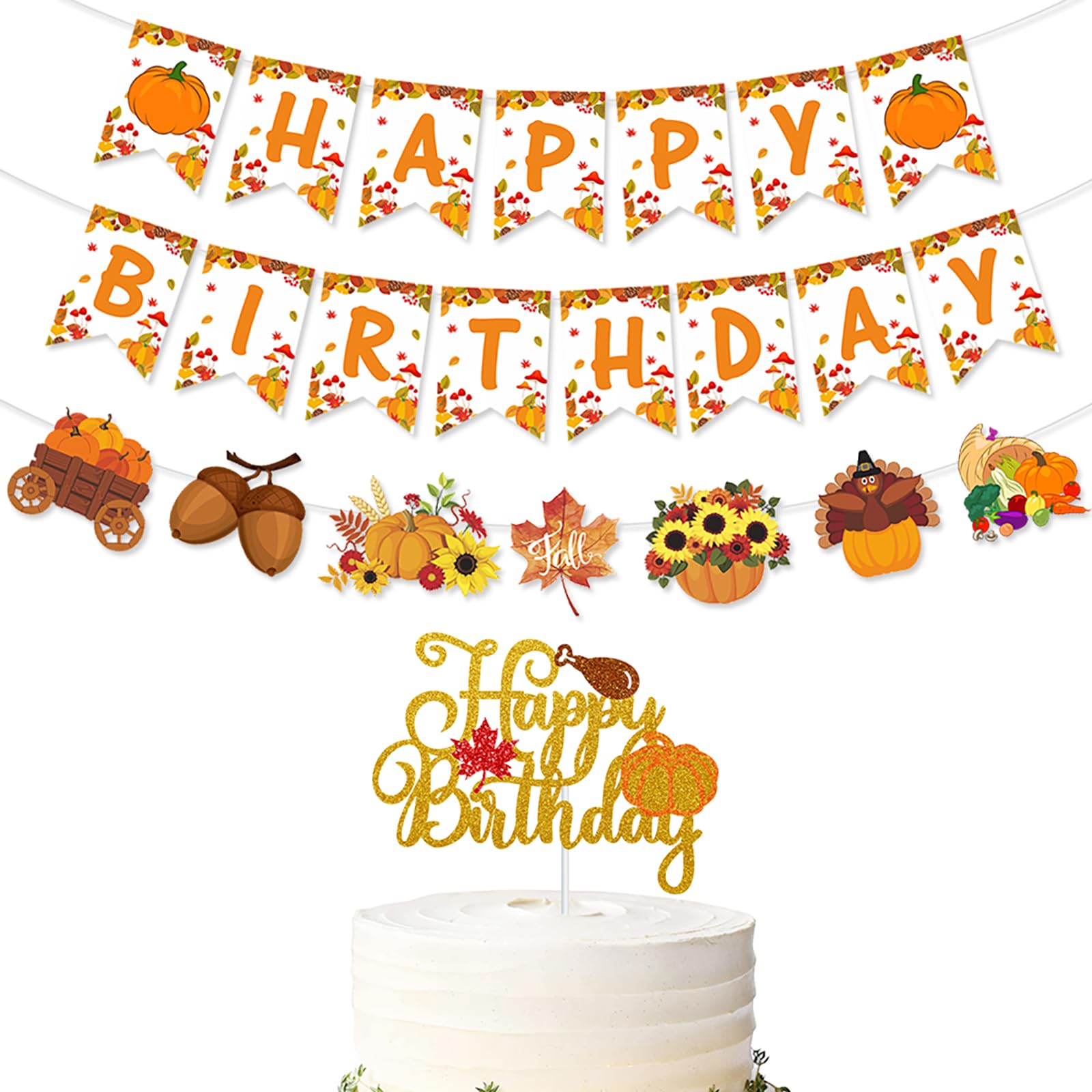 Autumn Birthday Party Decorations Kit - Orange Fall Theme Banner, Garland & Hanging Swirls