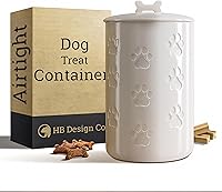 HBDesignCo Airtight Ceramic Dog Treat Jar - 7 Cup Large Capacity, Paw Print Kitchen Counter Canister with Bone Handle