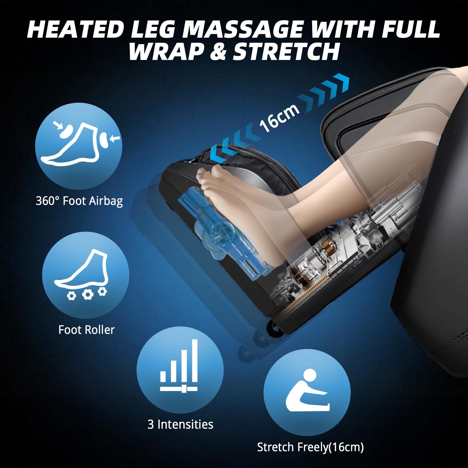HealthRelife 4D Massagesessel mit Zero Gravity, SL-Schiene, 3D-Heizsystem, Schaukelfunktion, Shiatsu-Massage, Touchscreen-Steuerung Schwarz