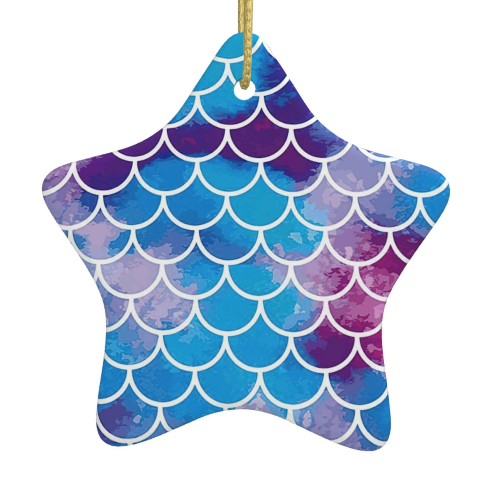 Mermaid Fish Scale Print Christmas Ornaments, Ceramic Hanging Ornament, Round Shape Decorations