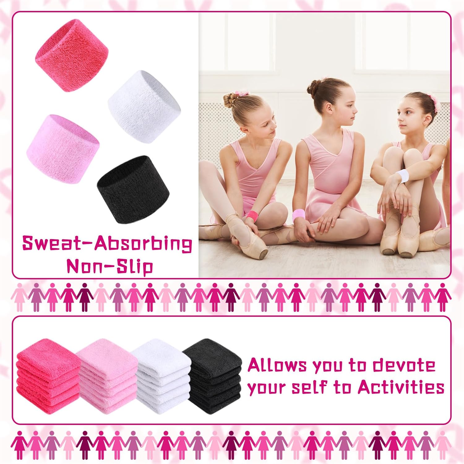 Lounsweer 72 Pcs Wrist Sweatbands Bulk for Kids Teams Sweat Bands Sports Fan Wristbands Wristband Athletic Sports Wrist Bands Kids Sweatbands for Field Day Gym Party Favors (Pink Series) - Image 5