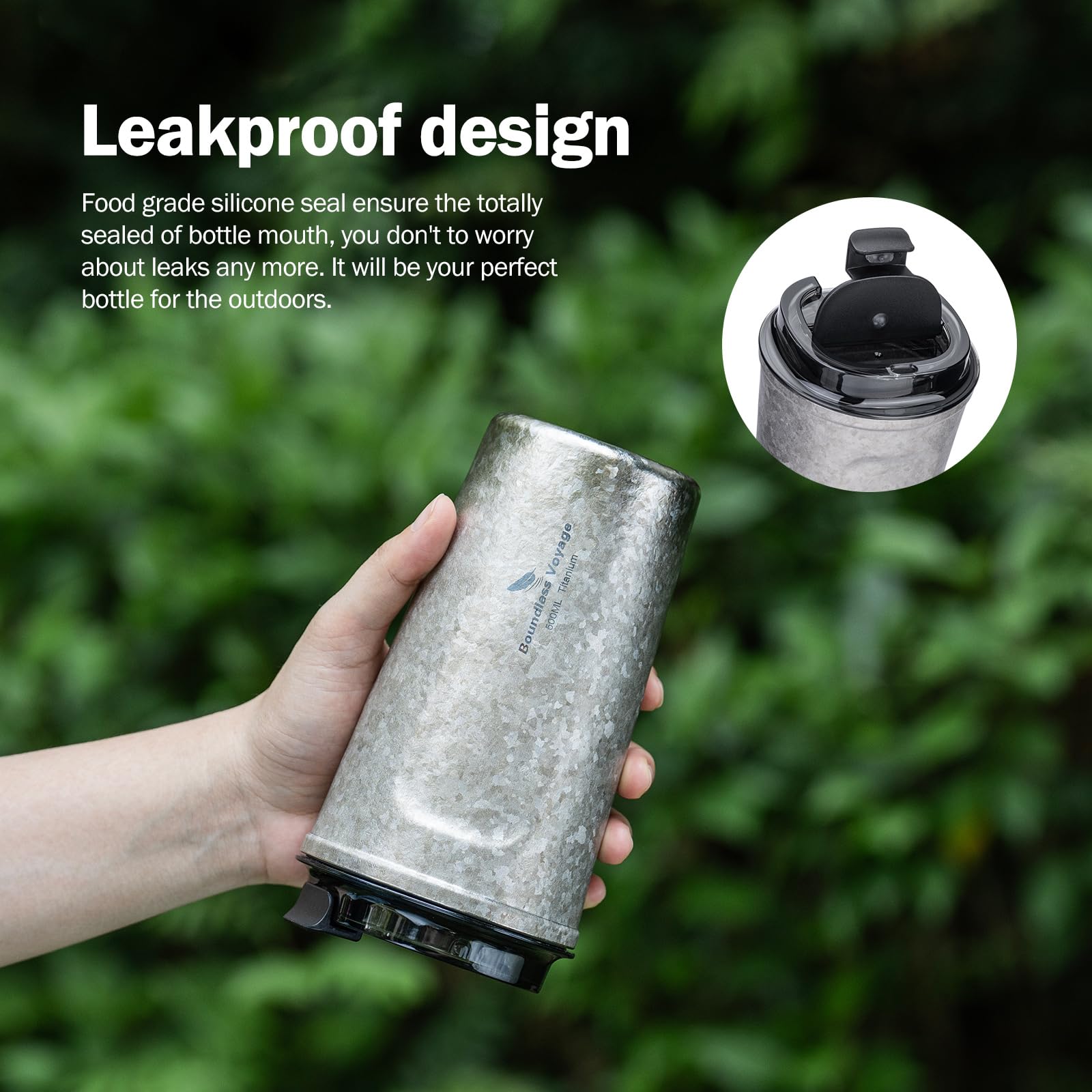 iBasingo Titan Kaffeetasse 500ml Isolierbecher Ultralichter Doppelwandiger Vakuum Reisebecher mit Schiebe Deckel, Spülmaschinenfest, für Camping, Büro, Auto, Outdoor Ti3235A