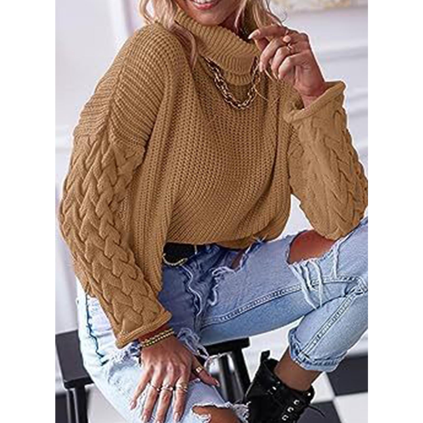 Greabuy Maglione lavorato a maglia a trecce a tinta unita da donna a maniche lunghe autunno inverno pullover felpa per donna maglione casual camicie da donna maglioni da donna felpe a maglia leggere