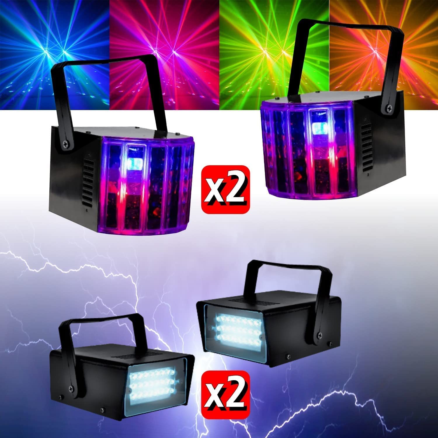 Pack light DJ 6 jeux de lumière compacts et puissants + 1 Portique DJ robuste - PA DJ SONO MIX LED idéal soirée anniversaire mariage - Bar led club disco