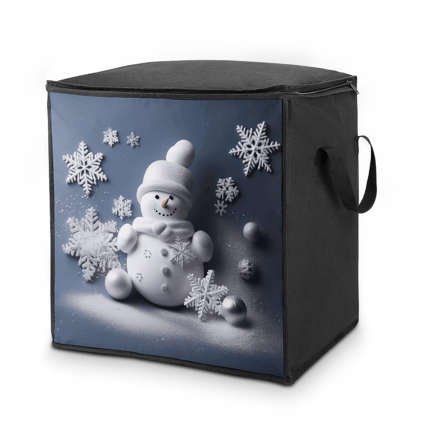 Snowman Stars And Snowflakes Storage Bag with Zippers And Handle Extra Large Bedding Comforter Storage Bag Foldable Blanket Storage Bags Fabric Moving Bags for Closet Organizer (70L)