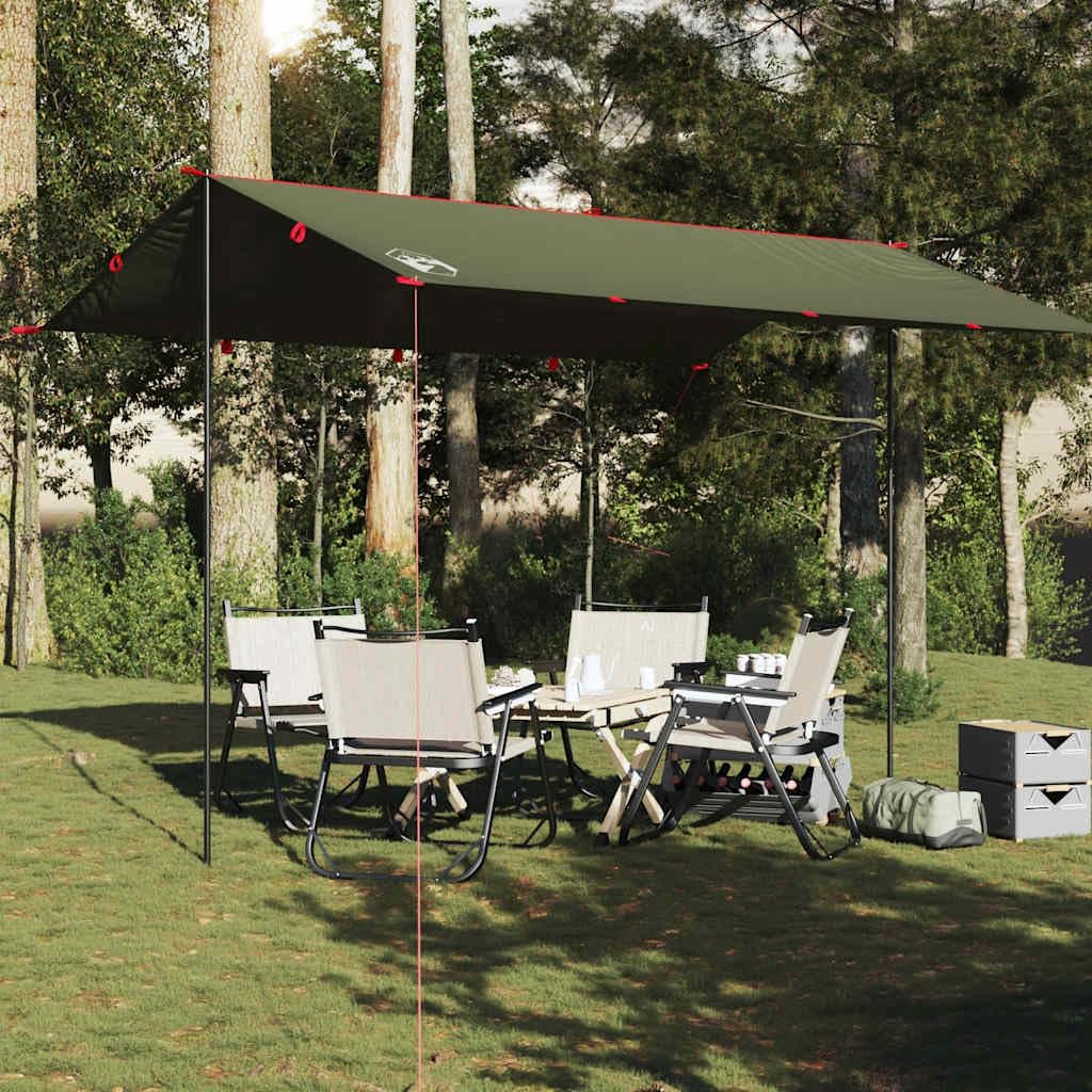 Tarp Olivgrün 306 x 306 cm Camping-Plane Zeltplane für Outdoor und Trekking mit Tragetasche, Vielseitige Abdeckung mit Ösen, Leichte Camping-Überdachung