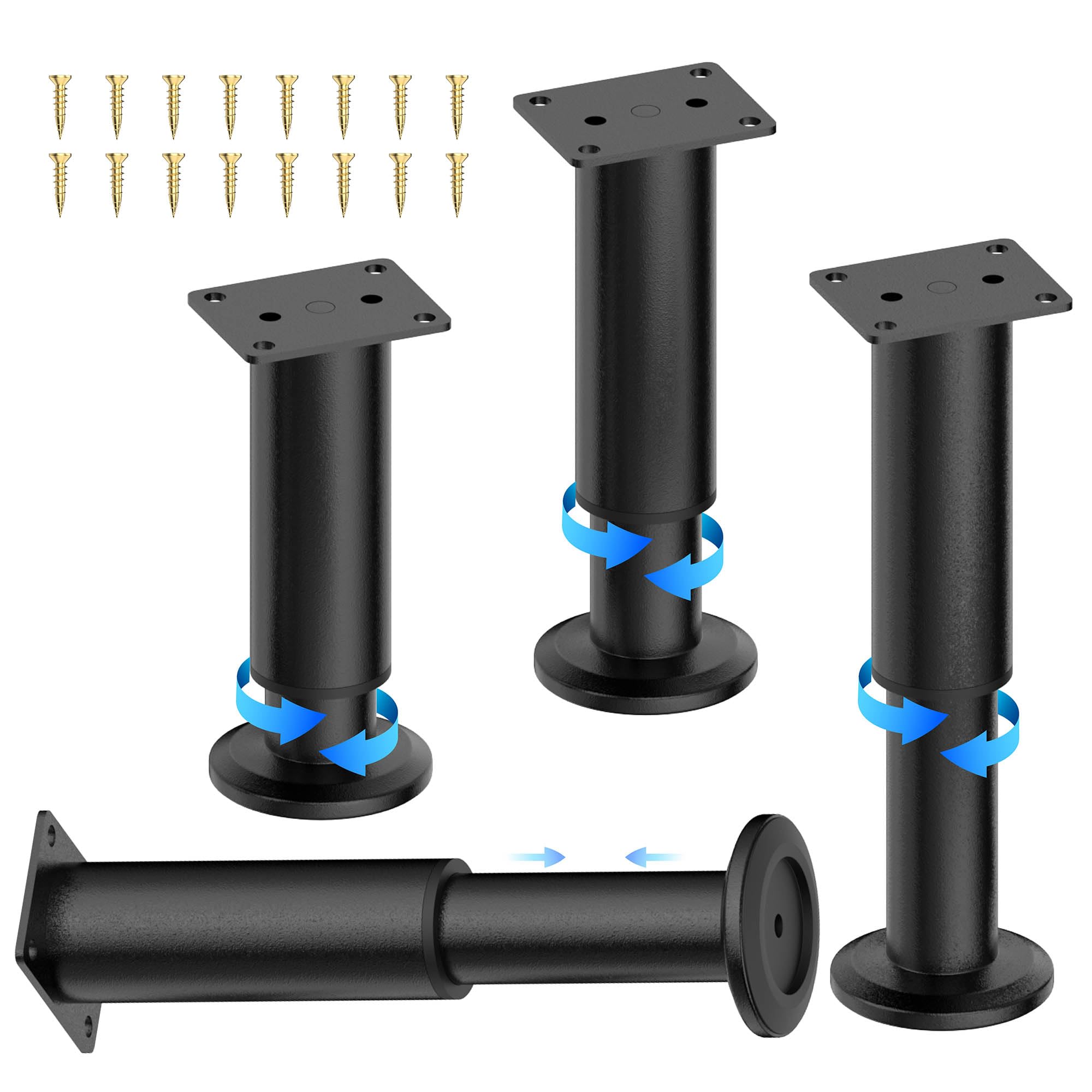 4 Pcs Upgraded Metal Adjustable Furniture Legs 4.72-7.87 Inch, Heavy Duty Cabinet Legs, Adjustable Height Bed Frame Center Support Legs, Replacement Legs for Dresser/Sofa/Bed/Chair (4)