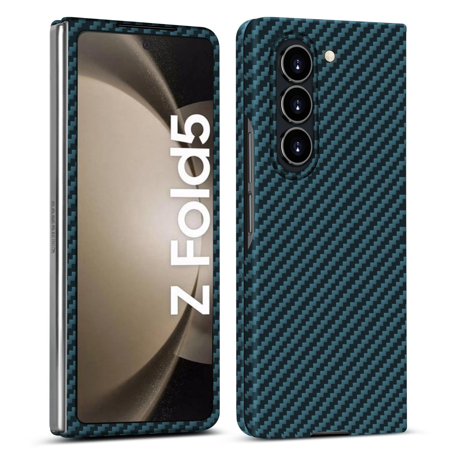 kaisenkec Slim & Thin Case Compatible with Samsung Galaxy Z Fold 5 Carbon Fiber Case, Aramid Fiber Cover for Z Fold5 7.6" 5G Supports Wireless Charging, Matte Blue