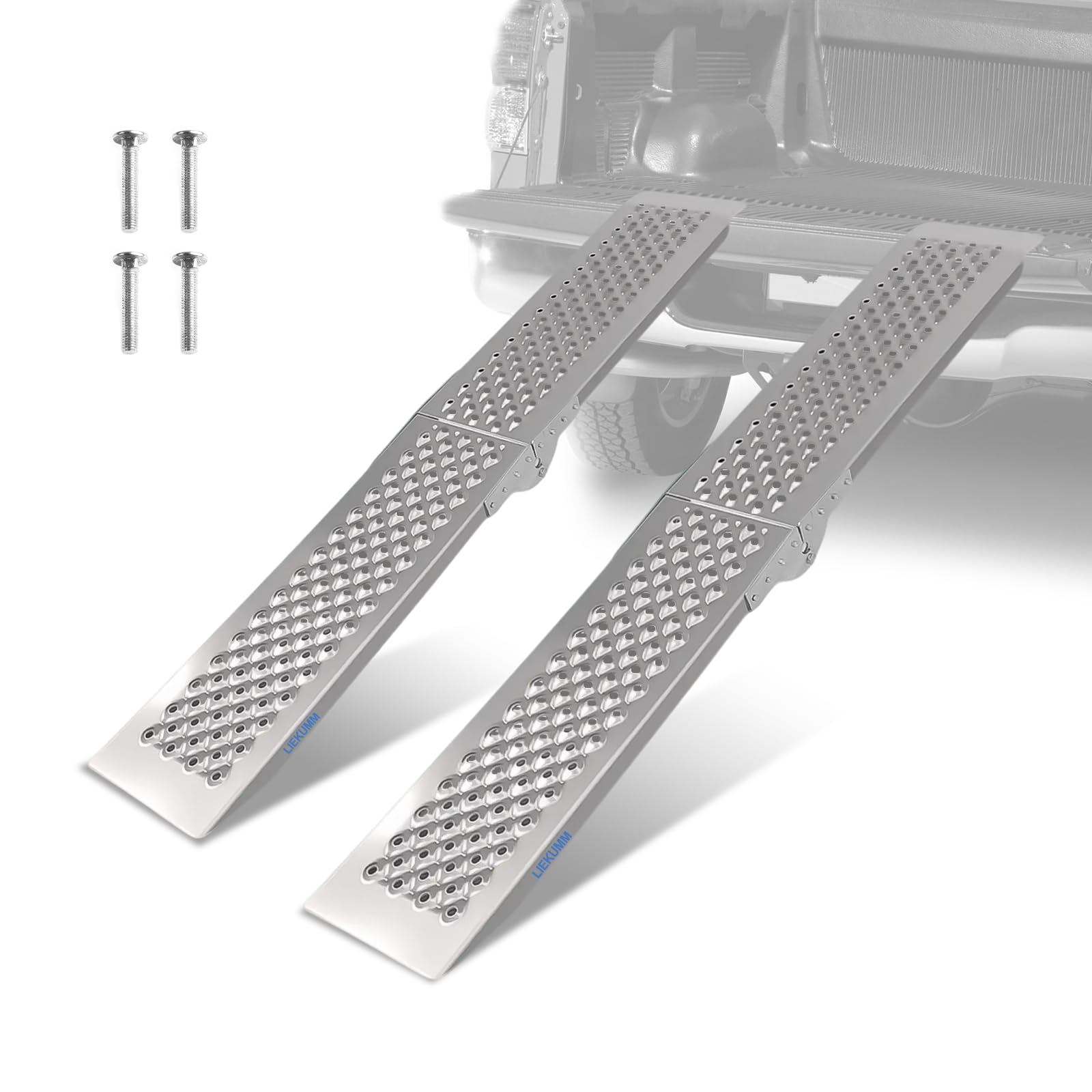 LIEKUMM 2 rampas de acceso de aluminio, capacidad de carga de 400 kg, 150 x 23 cm, plegables, para remolques, motos, para automóviles, rampas de carga ligeras para escaleras, ATV, UTV, quad, bicicleta