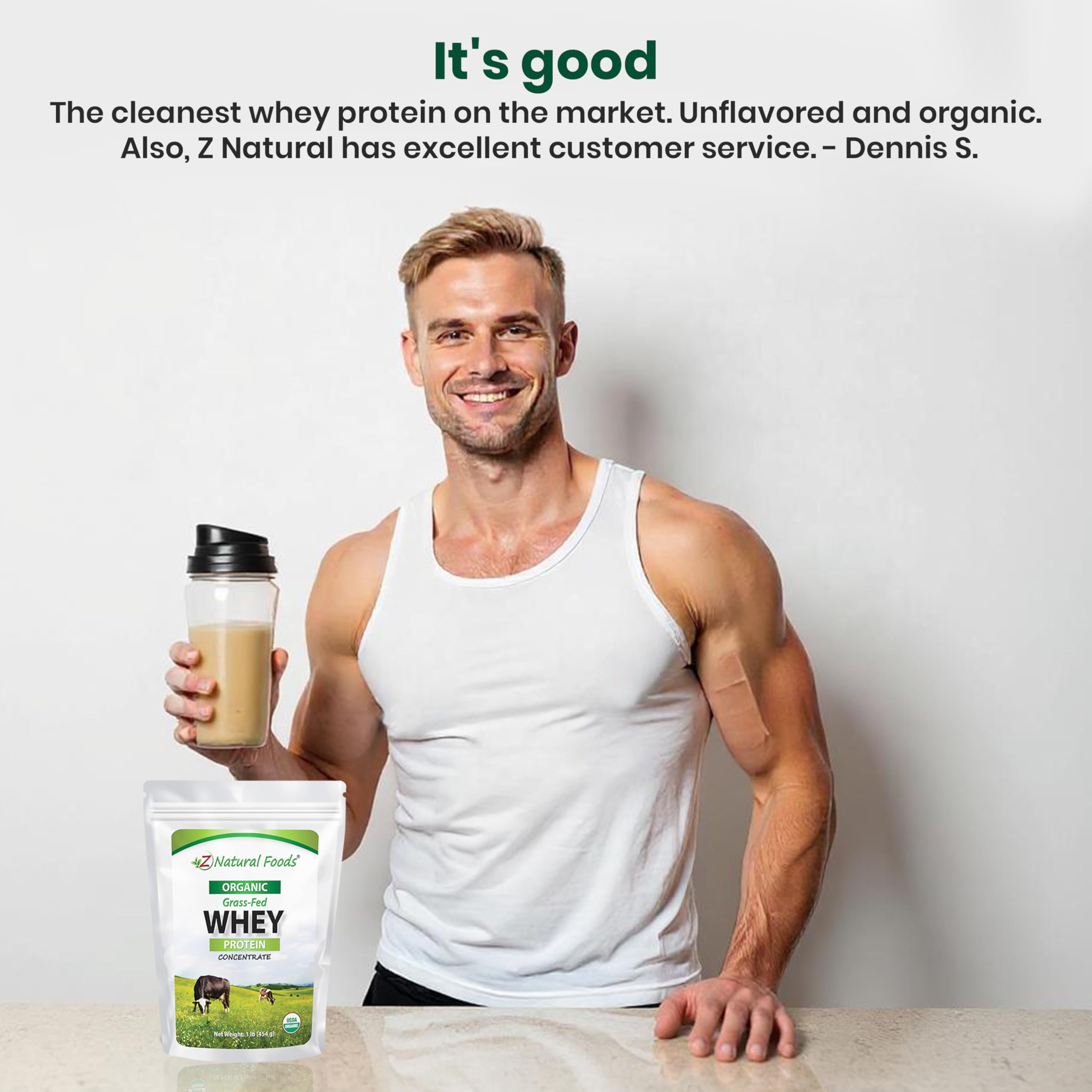 Z Natural Foods Organic Whey Protein Concentrate - Nutrient-Dense Grass Fed Whey Protein Powder - Cold Processed Pure Whey Protein with Essential Amino Acids for Nutrition & Fitness, Unflavored, 1 lb