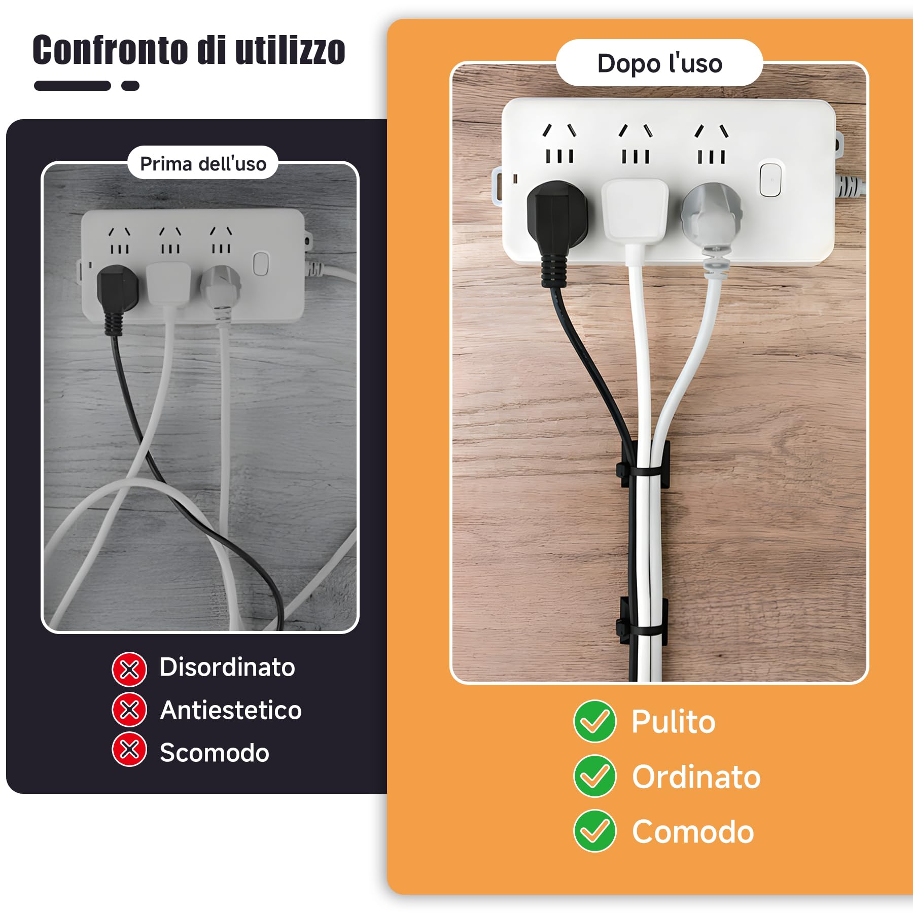100 Pezzi Supporti Autoadesivi Neri per Fascette con 100 Fascette, Basi Fermacavi Adesive Extra Forte per Cable Management PC, Gaming Setup e TV, 18x18mm, Nero