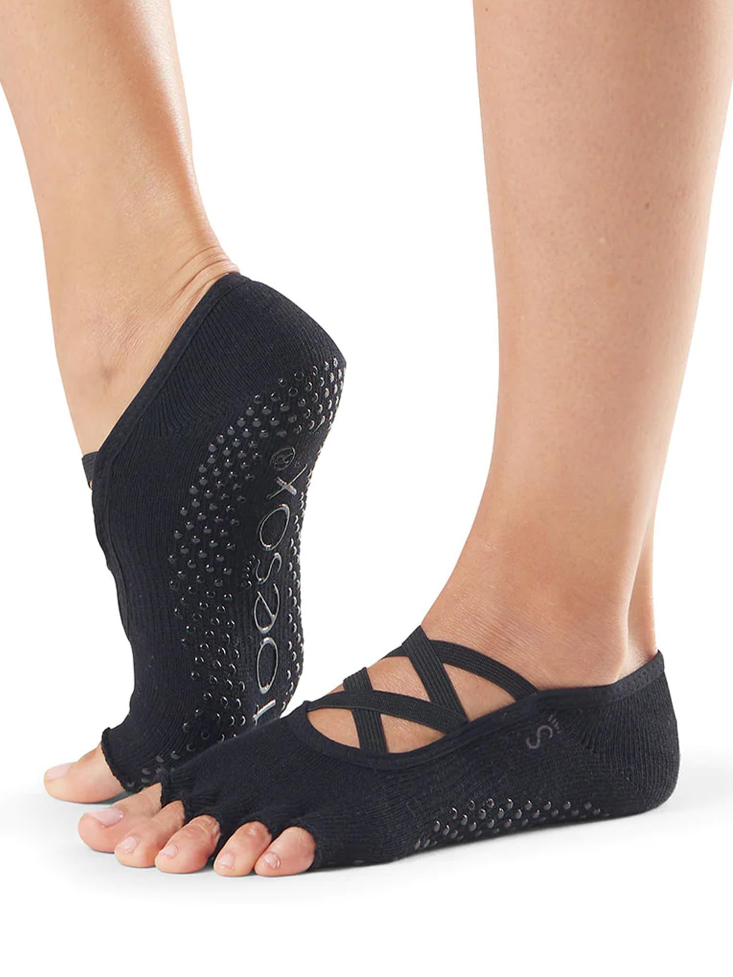 Toesox Unisex Tec Evolve Elle Half Toe Grip Socks – Non-Slip Grip Sole For Yoga, Pilates, Gym - Non Skid Open Toe Socks For Women, M