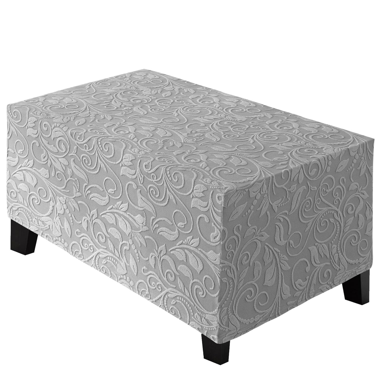 ele ELEOPTION Stretch Ottoman Cover, Footstool Cover, Jacquard Foot Stool Cover Removable Washable Stretch Pouffe Cover Anti-Slip Dustproof Ottoman Slipcover (Light Gray, Large (74x86cm))