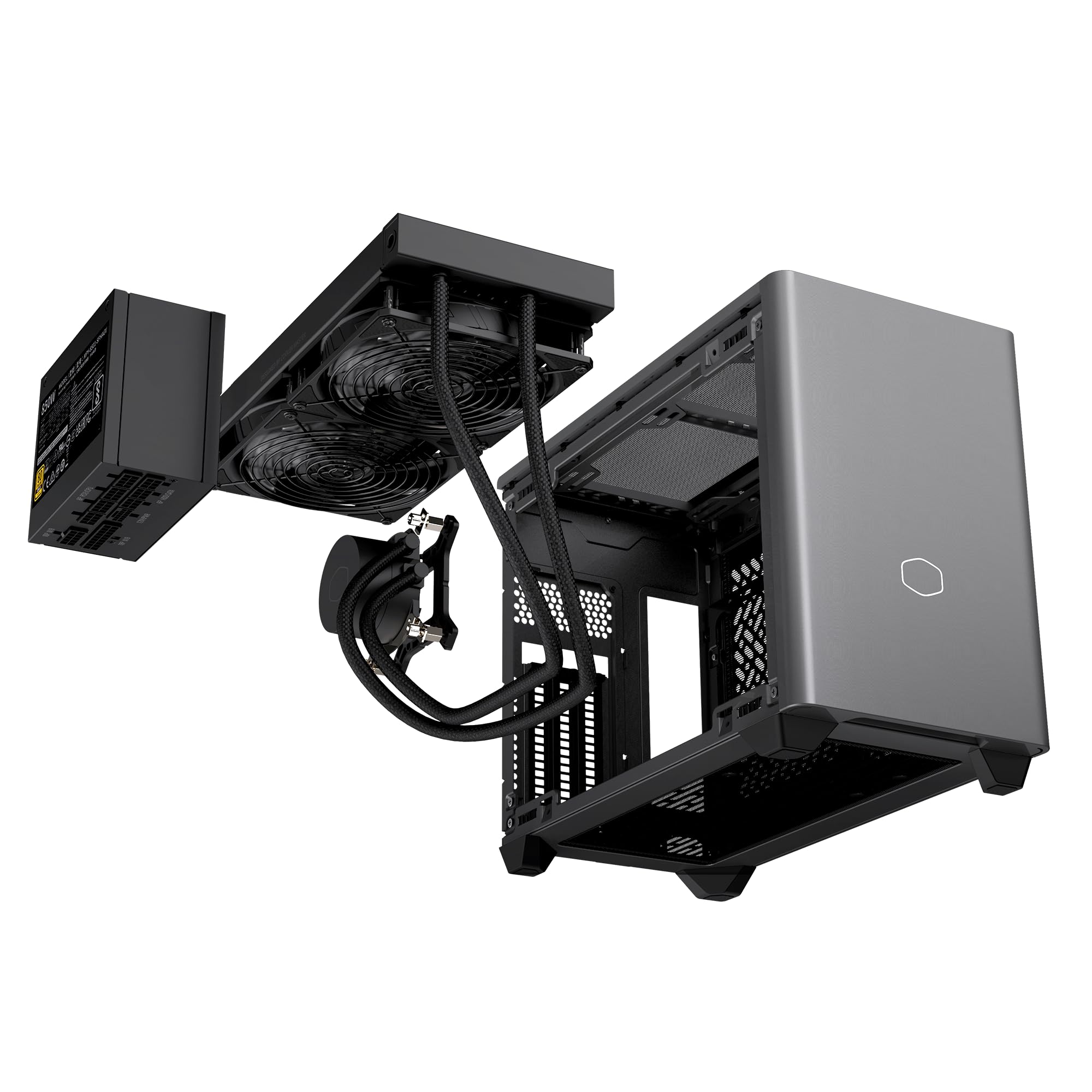 Cooler Master NR200P MAX SFF Small Form Factor Mini-ITX Case with Custom 280mm AIO, 850W SFX Gold PSU, Triple-Slot GPU, Premium PCIe Gen4 Riser, Tempered Glass or Vented Panel Option, Grey-image-5