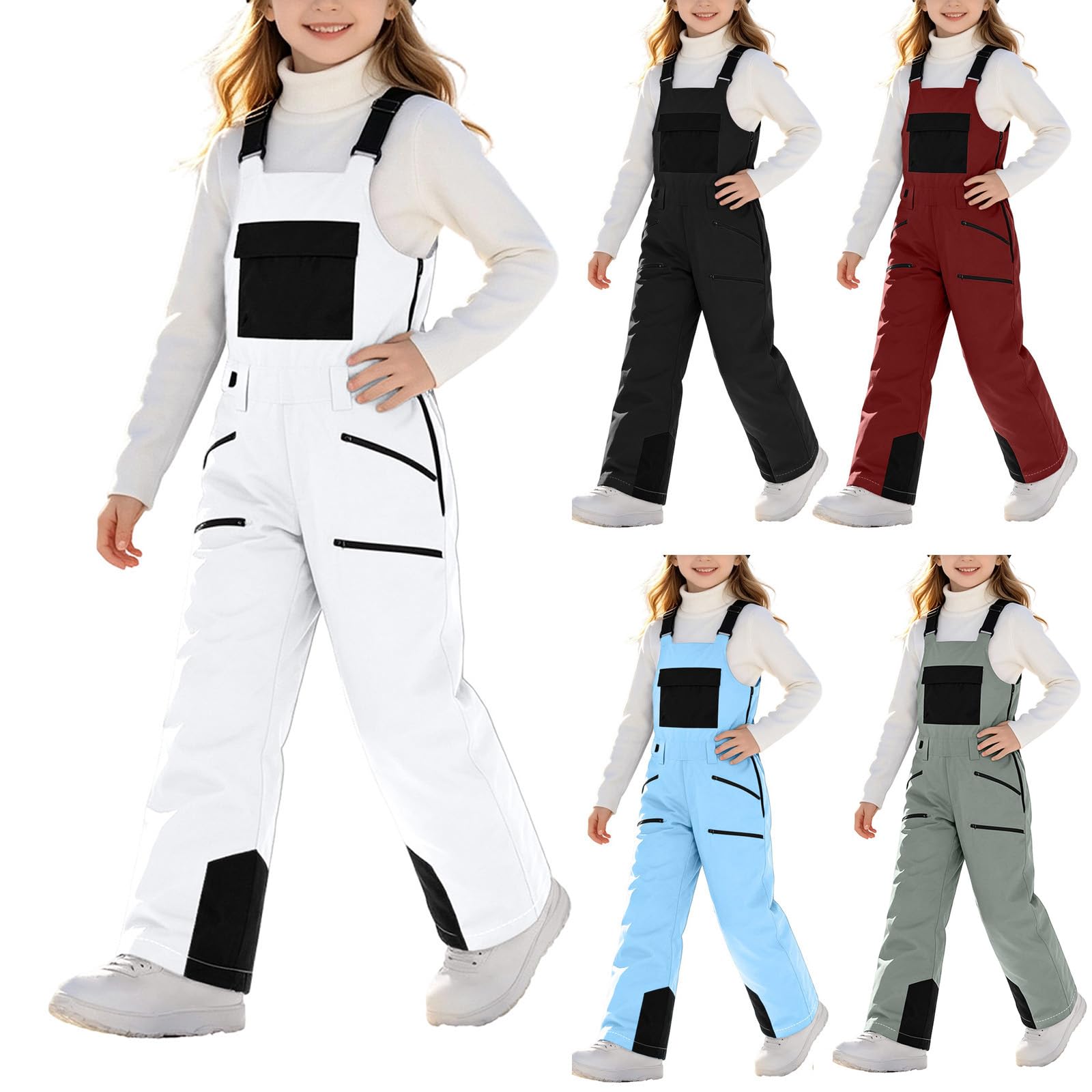 FPMLUXLL Kids Snow Bibs Winter Insulated Outdoor Ski Pants with Pockets