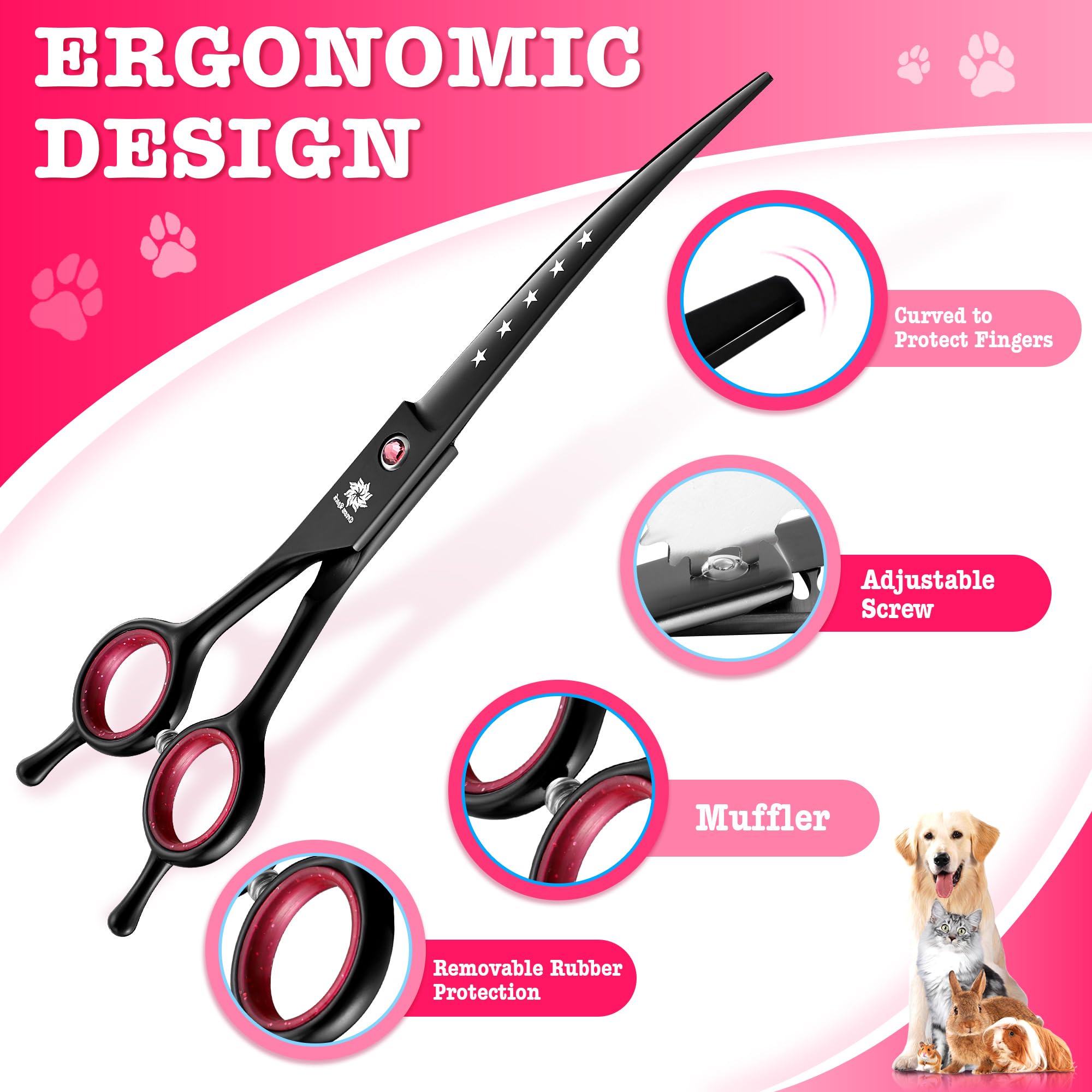 Dream Reach 7" Dog Grooming Scissors Kit, Professional 6 in 1 Dog Scissors Sharp and Durable Shears Set Thinning, Chunker - Image 4