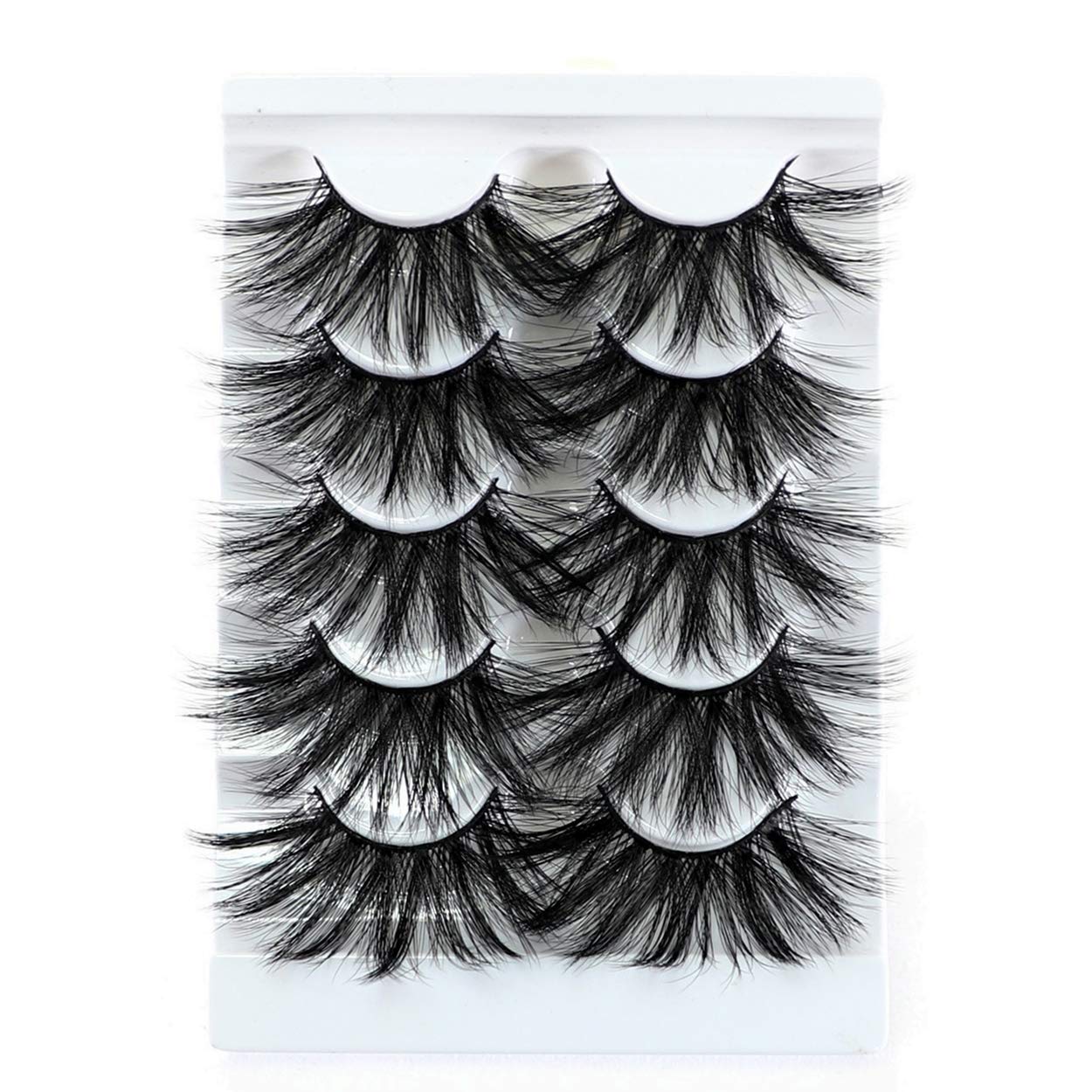 Newcally 25MM Faux Mink Lashes Dramatic False Eyelashes Fake Lashes Messy Long Fluffy Thick Crossed Eye Lashes 5 Pairs Pack