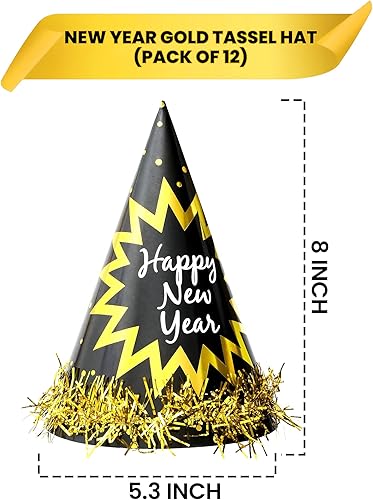 Miniatura 4 de KatchOn, Sombreros de Feliz Año Nuevo 2024  Paquete de 12, borla de lámina dorada  Sombreros de fiesta de Año Nuevo, decoraciones de Año Nuevo 2024