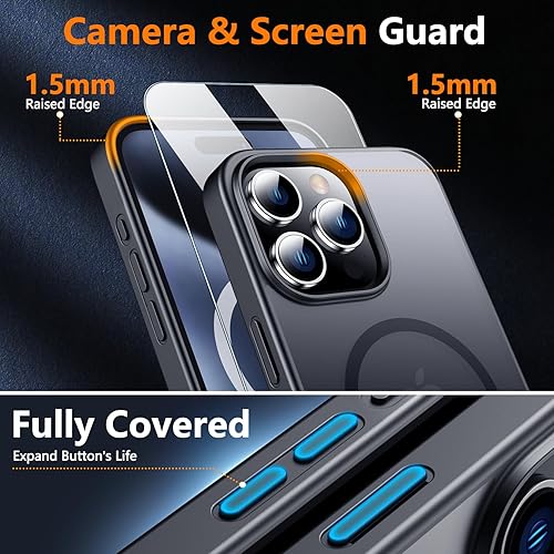 Miniatura 4 de SPIDERCASE Funda magnética para iPhone 15 Pro, protección contra caídas de grado militar de 10 pies, 2 protectores de pantalla de vidrio templado y