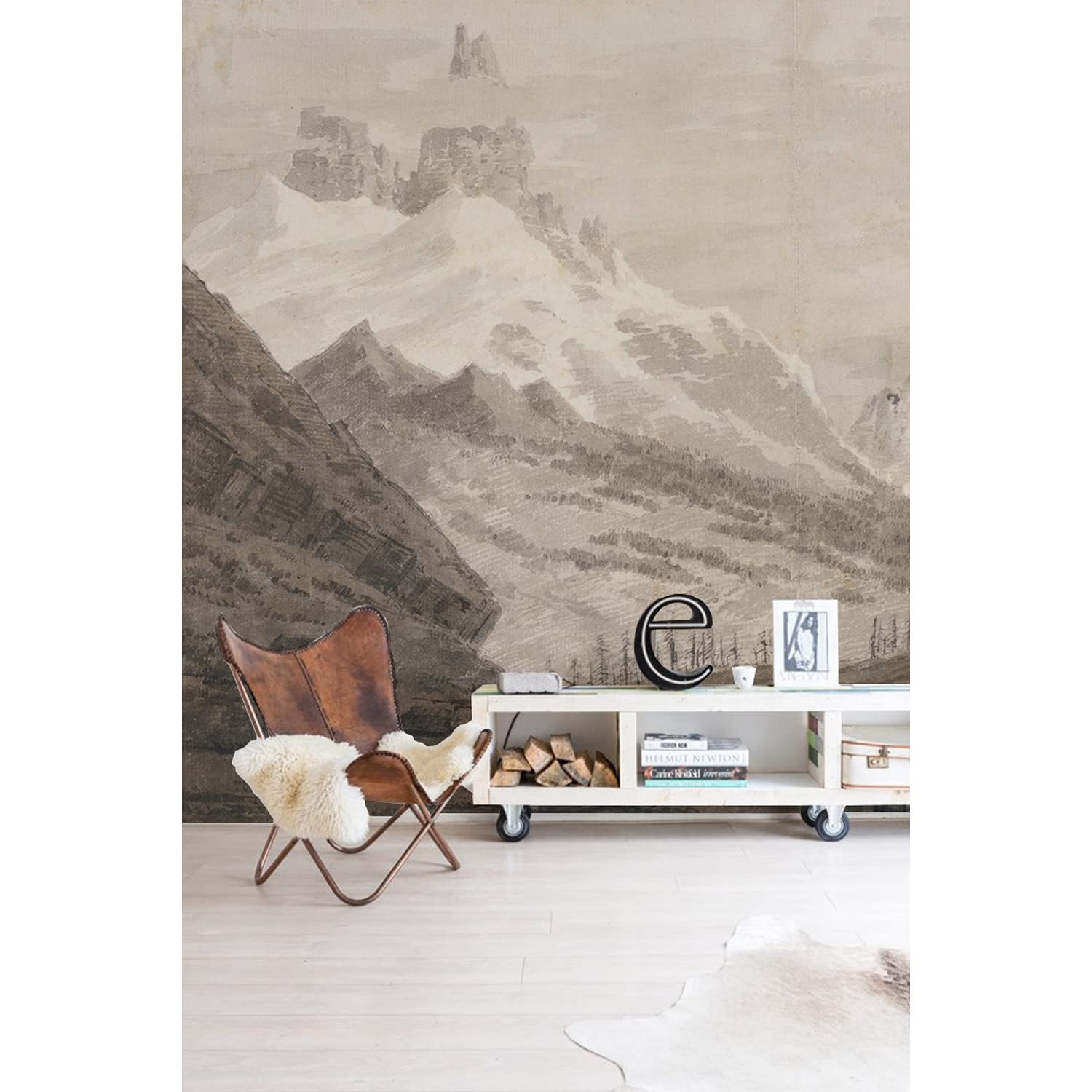 Papier peint design montagnes esquissées en latex haut de gamme format 312x219 cm