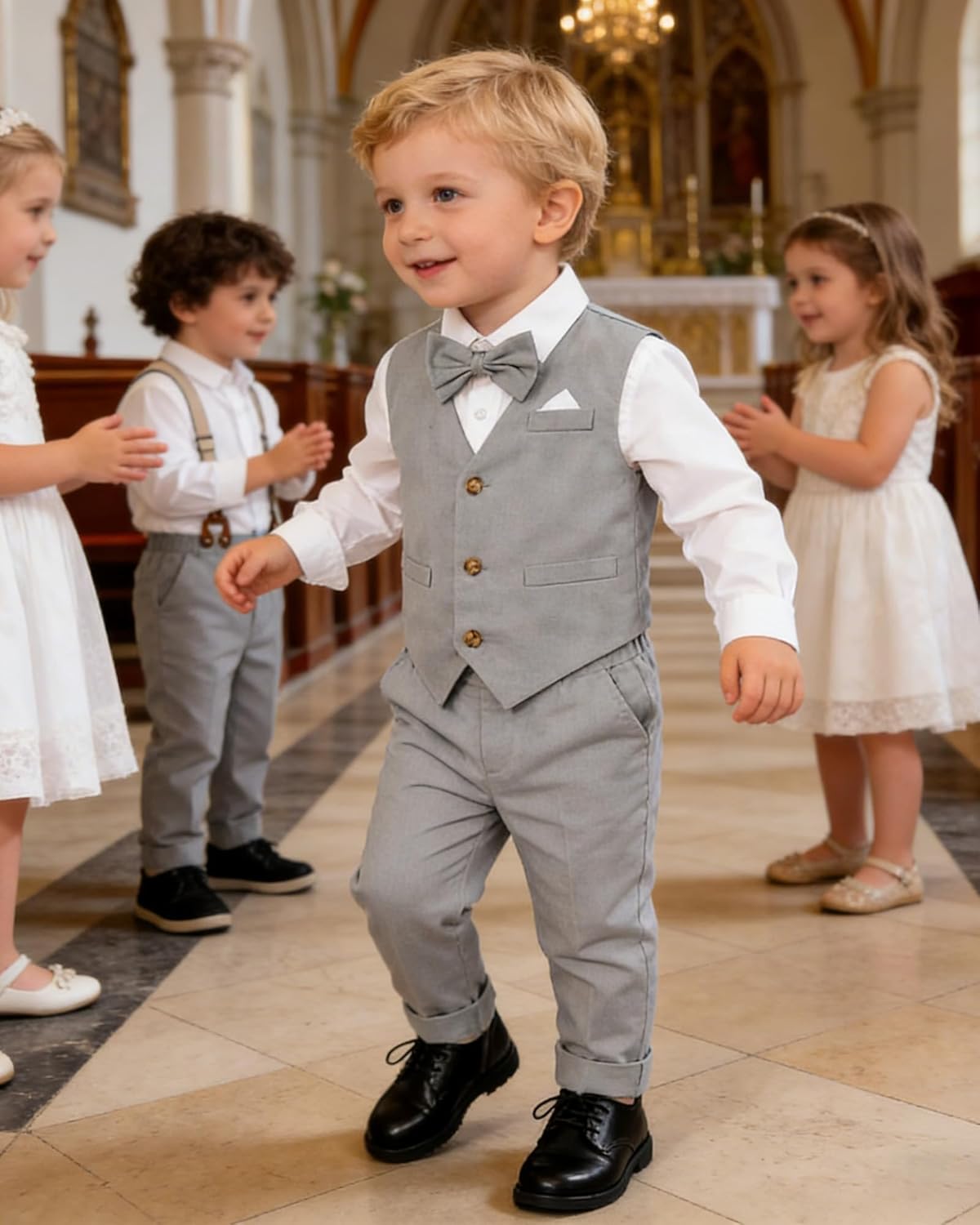 SANGTREE Boys Suit Cotton Linen Formal Set Baby Boy Dress Clothes Gentleman Wedding Ring Bearer Outfits, 3 Months - 9 Years