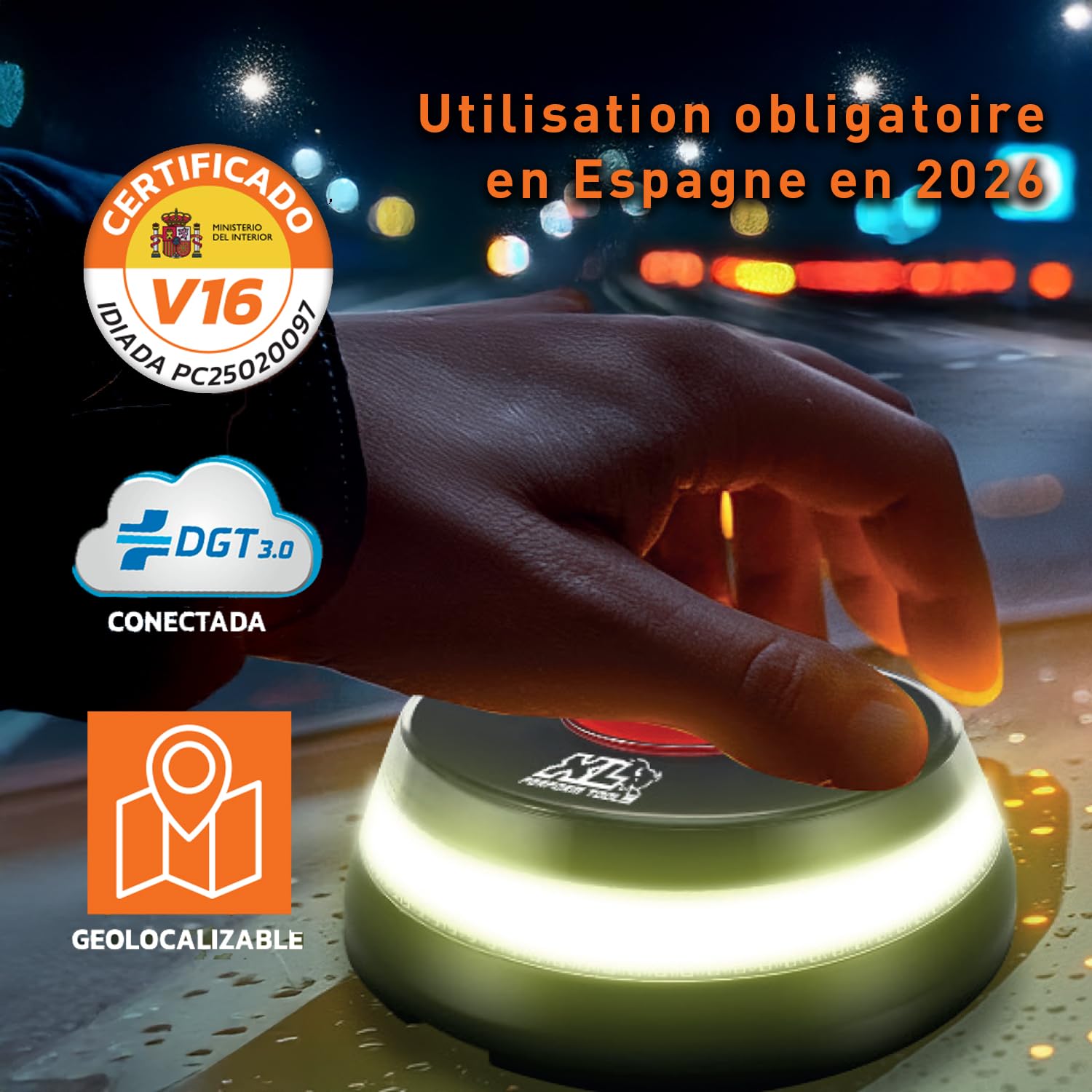XL Perform Tools 688034 Balise de Secours V16, Connectée avec Géolocalisée, Homologuée DGT 3.0, Signalisation Routière Voiture et Motos