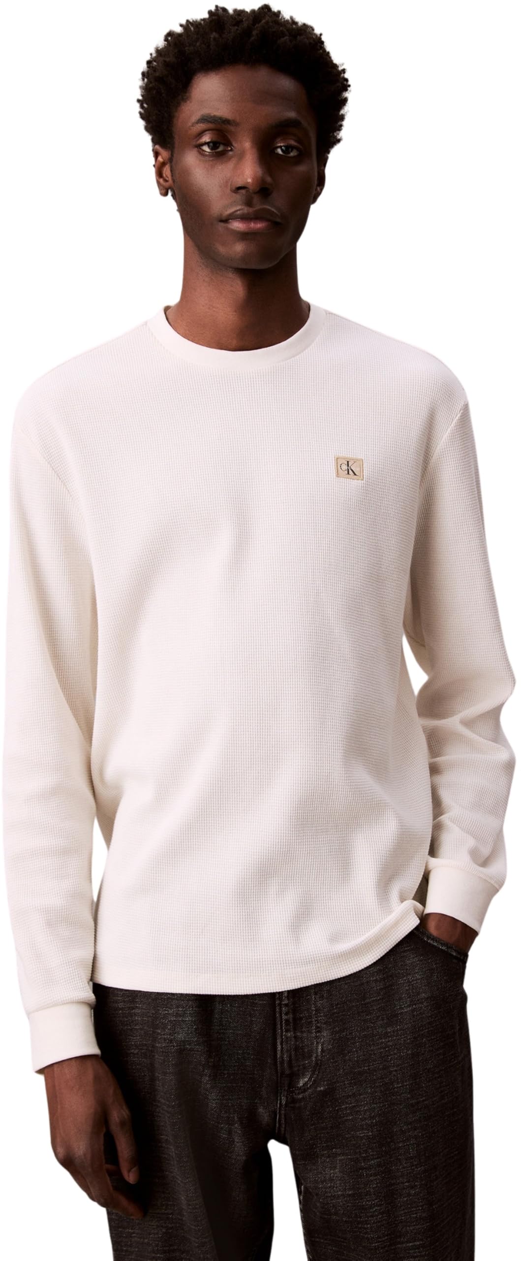 Calvin Klein Jeans Tee Shirt Manches Longues Waffle Badge Crew Yas Tofu