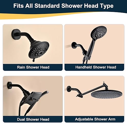 Vista 87 de BRIGHT SHOWERS Brazo de extensión de cabezal de ducha de 13 pulgadas con brida en forma de S, extensor de altura alta, brazo largo de acero Cromo