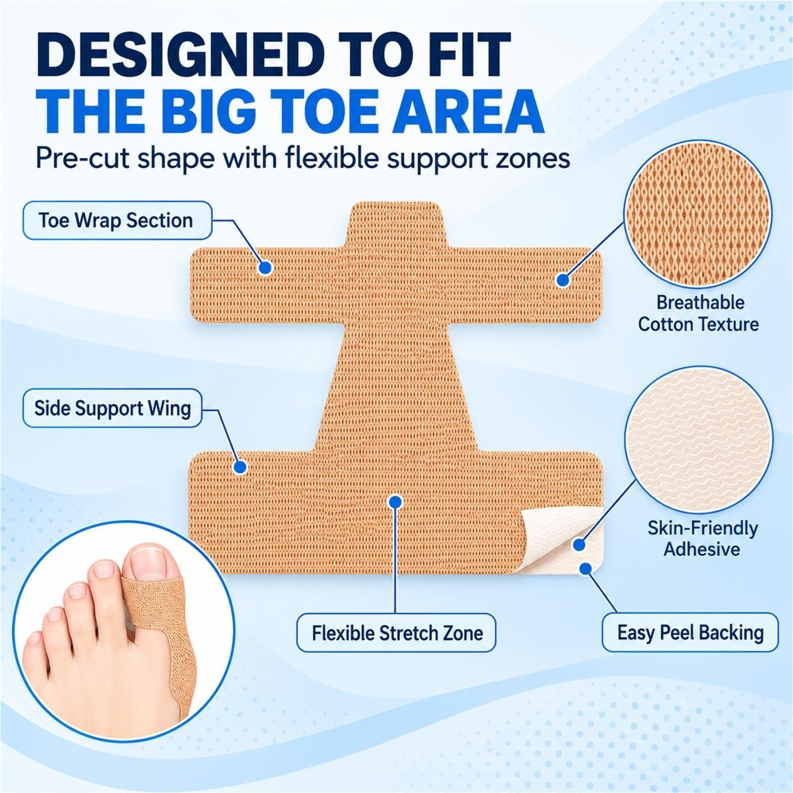 Bande Élastique Correcteur Hallux Valgus Prédécoupée d'Orteil Sans Latex