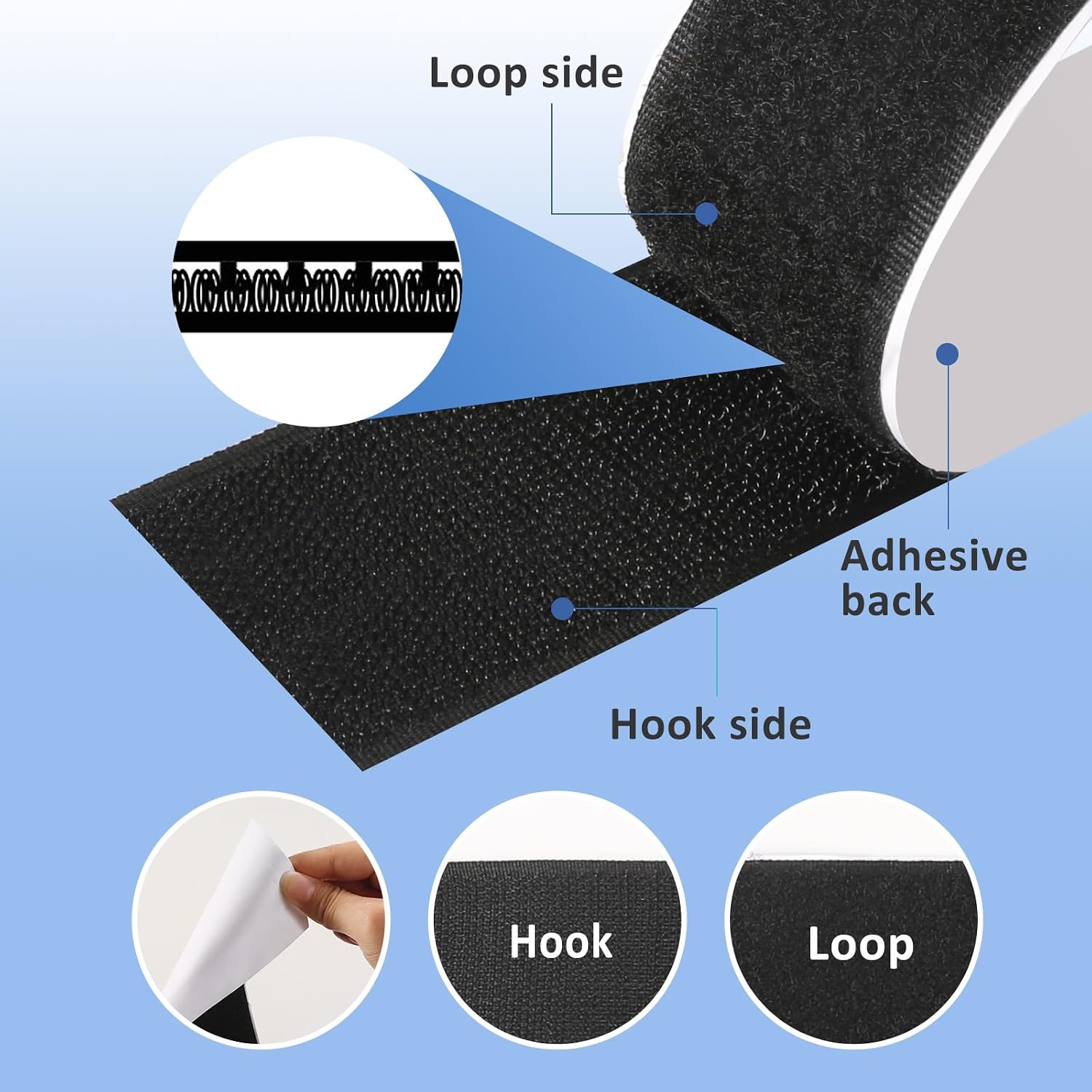 2''×27 Feet Black Hook and Loop Tape, Non Slip Couch Cushion Gripper