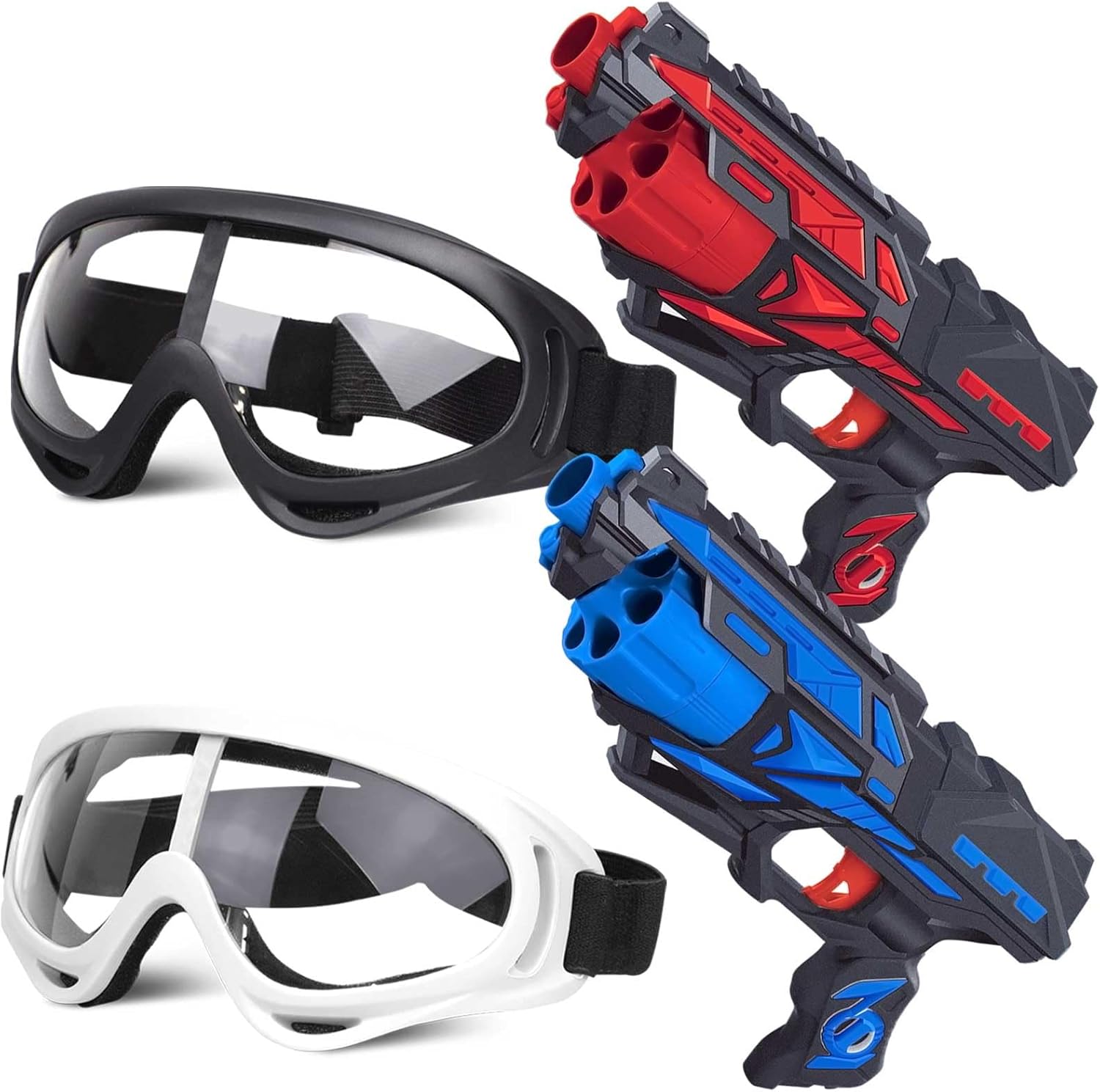 POKONBOY 2 Pack Blaster Toy Guns and 2 Tactical Goggles, 6-Dart Rotating Barrel with 80 Refill Darts and 2 Wristbands for Kids Age 6+