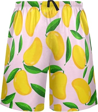Mango Leaves Pink Pajama Shorts for Men Lounge Pants Pj Pants Mens Shorts with Pockets, S-XXL