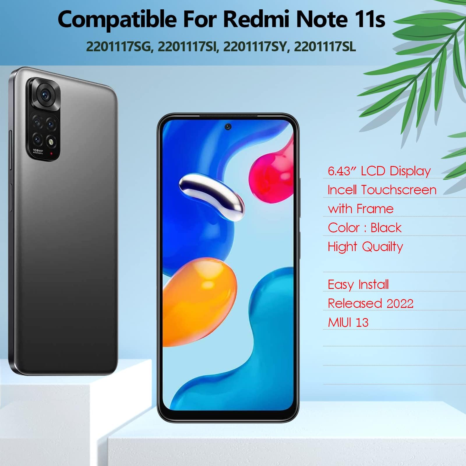 6.43'' Incell Display LCD with Telaio per Xiaomi Redmi Note 11S 2201117SG 2201117SI LCD Schermo Touch Screen Digitizer Assemblea E Strumenti di Installazione