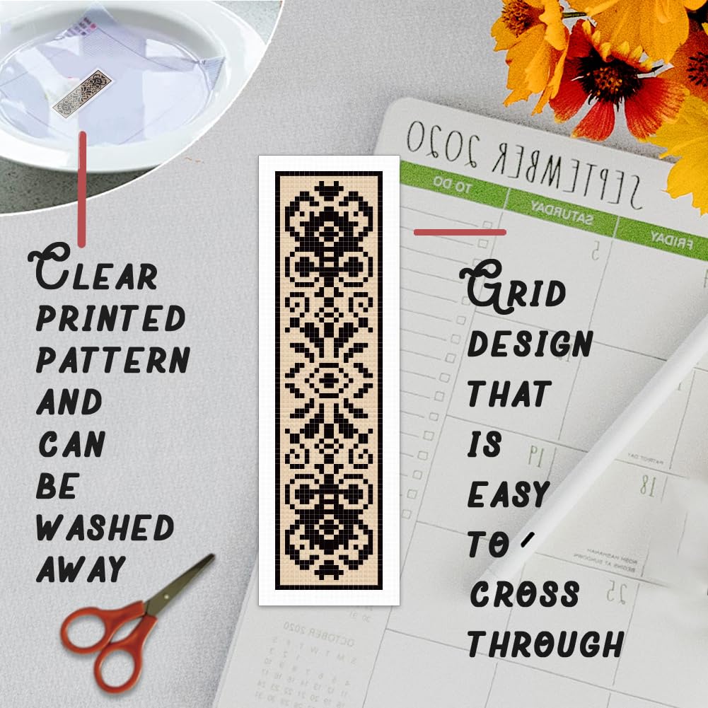 BEUNITONE Lot De 6 Marque-pages Au Point De Croix Pour Débutants - Motif Lune Noire - Avec