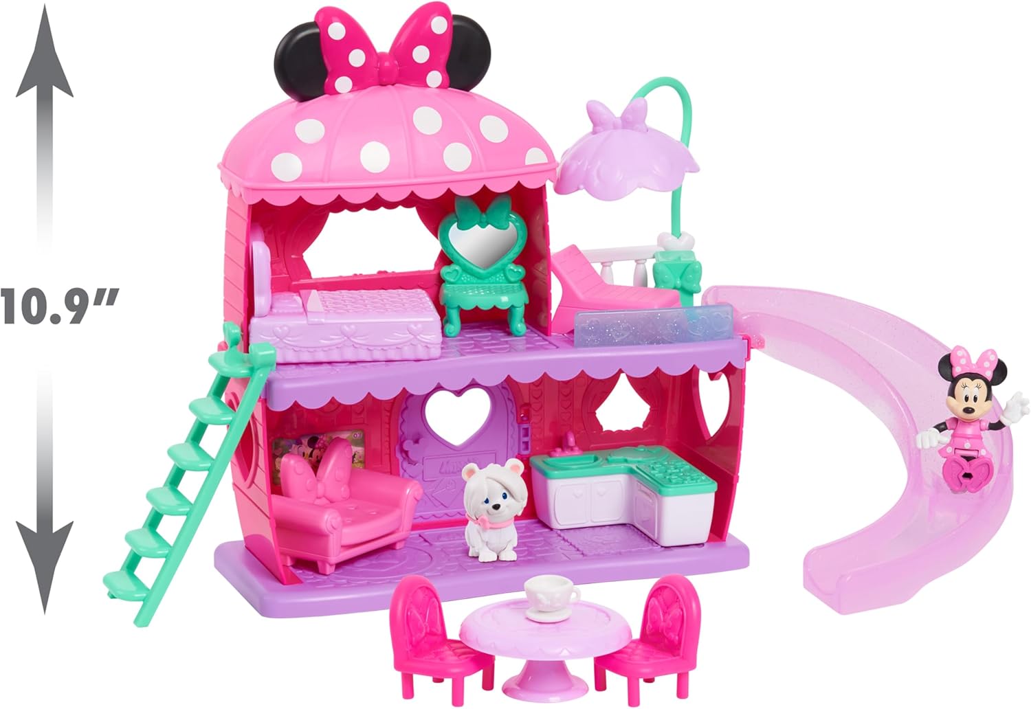 Minnie Mouse Bow Home Play Set with Character Figurines, Accessories and Slide - Imaginative Pretend Play for Kids