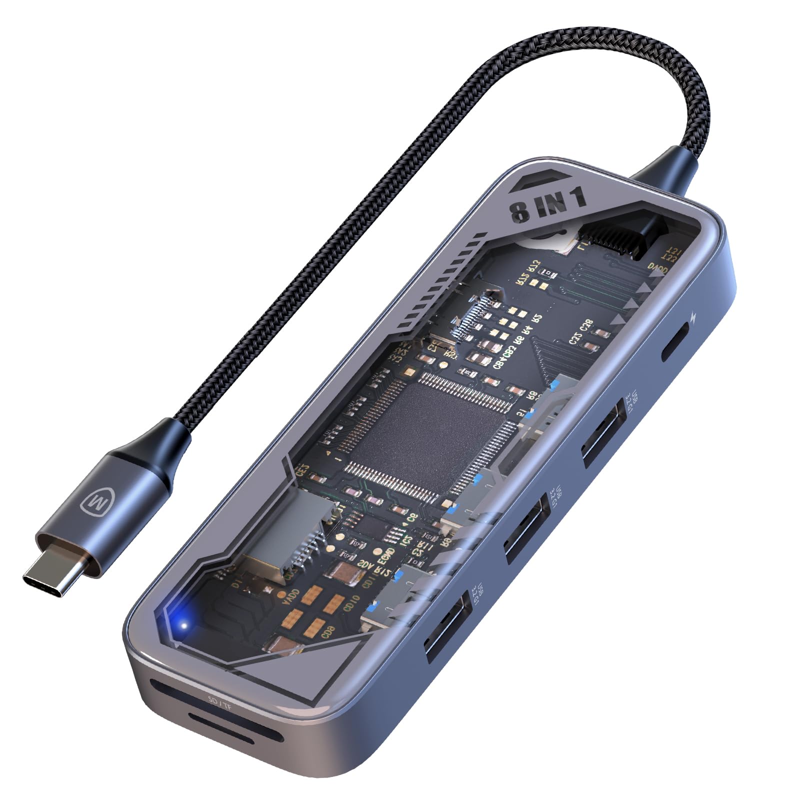 MicroPack USB C Hub 8 in 1, 100W PD Charging, 4K@60Hz HDMI, 3 USB 3.2 GEN1 5Gbps, TF/SD Card Reader, Gigabit Ethernet, Multi-Port Adapter Docking Station for MacBook ProAir iPad Laptop Type C Devices